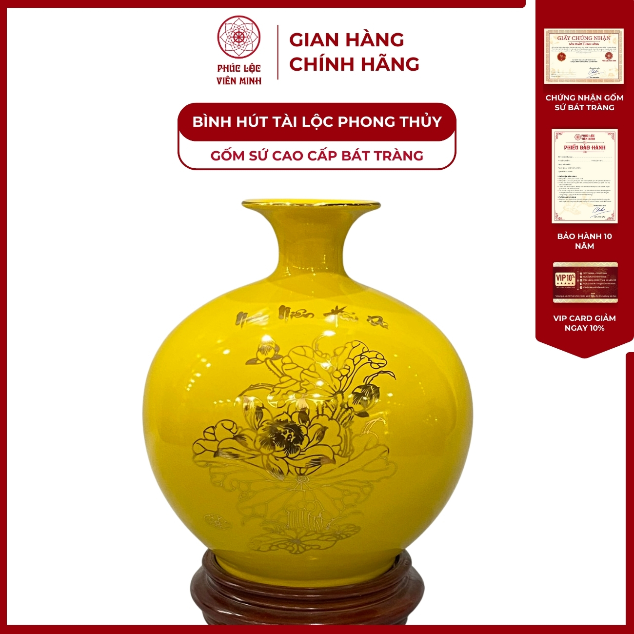 Bình Hút Lộc Niên Niên Hữu Dư Dán Decal Vàng Kim Gốm Sứ Bát Tràng - Phúc Lộc Viên Minh