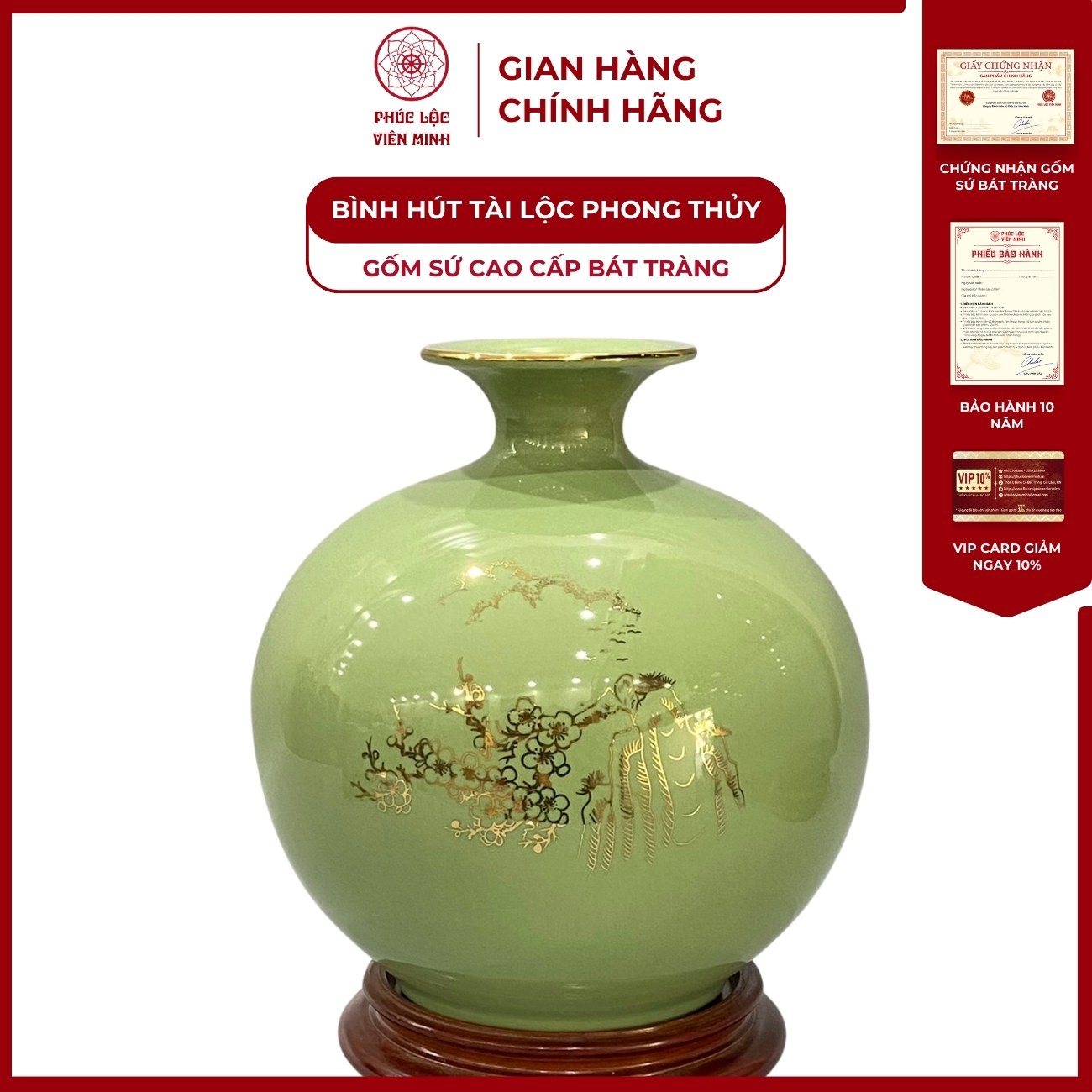 Bình Hút Lộc Mã Đáo Thành Công Dán Decal Vàng Kim Gốm Sứ Bát Tràng - Phúc Lộc Viên Minh