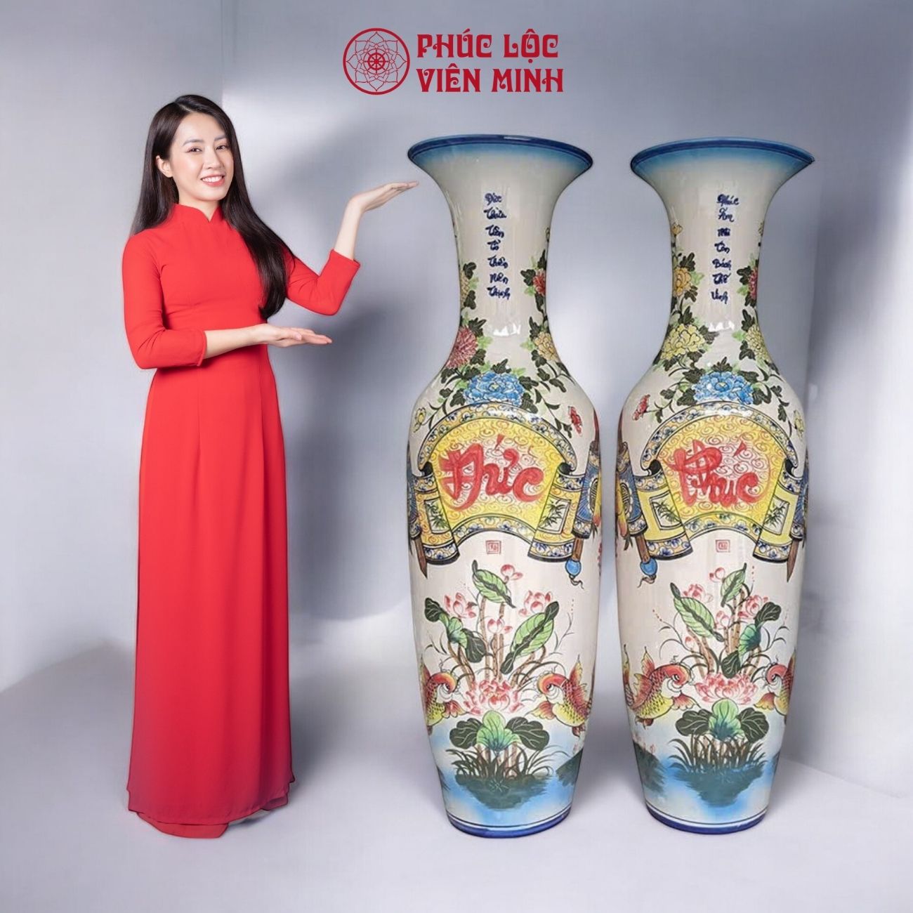 Đôi Lộc Bình Phúc Đức Gốm Sứ Bát Tràng - Phúc Lộc Viên Minh - PL032