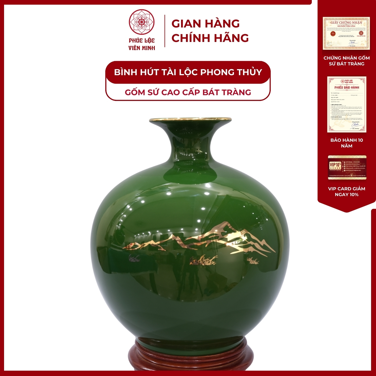 Bình Hút Lộc Mã Đáo Thành Công Dán Decal Vàng Kim Gốm Sứ Bát Tràng - Phúc Lộc Viên Minh