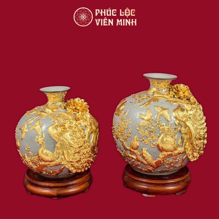Bình Hút Lộc Công Danh Phú Quý Men Rạn Dát Vàng Gốm Sứ Bát Tràng - Phúc Lộc Viên Minh