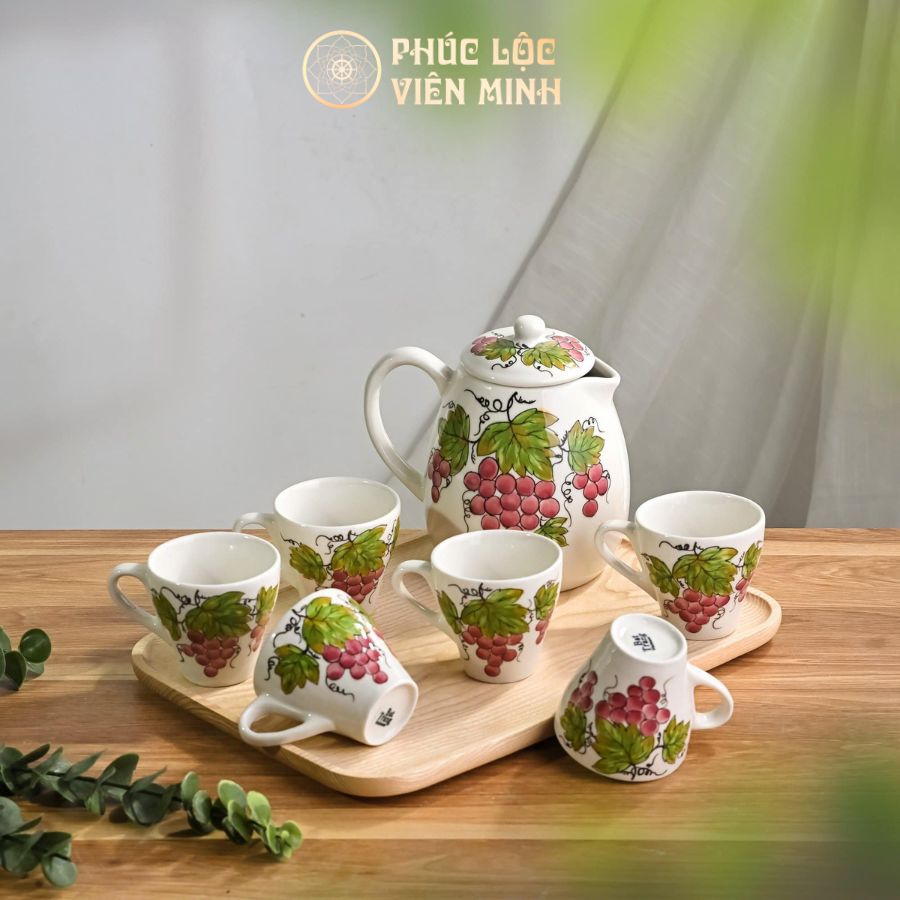 Bộ Ấm Chén Cao Cấp Gốm Sứ Bát Tràng - Phúc Lộc Viên Minh - VM153