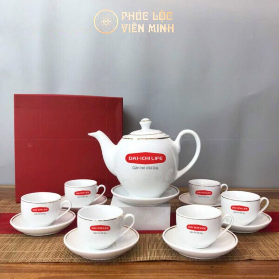 Bộ Ấm Chén Quà Tặng In Logo Bảo Hiểm Dai-ichi Life Gốm Sứ Bát Tràng - Phúc Lộc Viên Minh
