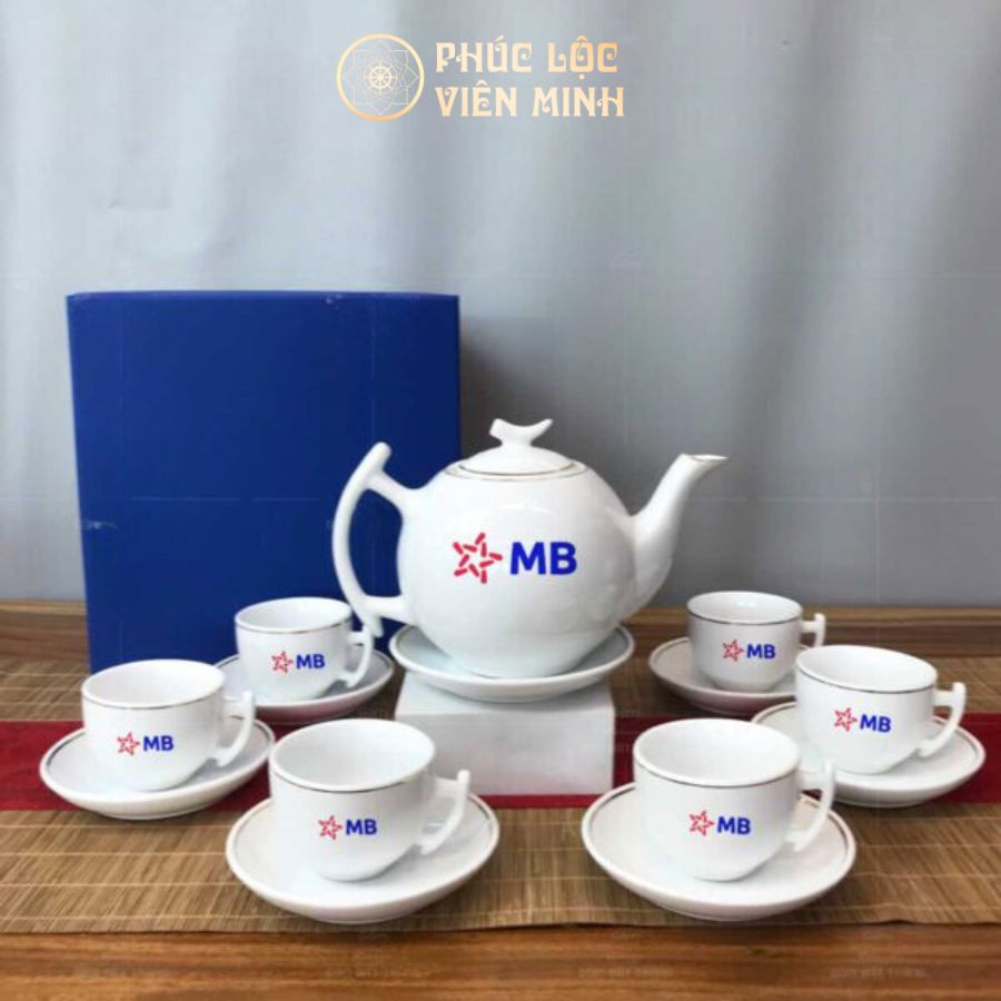 Bộ Ấm Chén Quà Tặng In Logo Ngân Hàng MB Bank Gốm Sứ Bát Tràng - Phúc Lộc Viên Minh