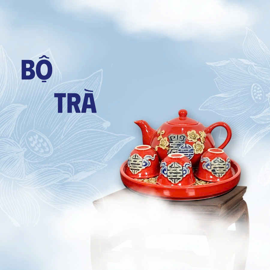 Bộ Trà Thờ Men Đỏ Gốm Sứ Bát Tràng - Gốm Sứ Phúc Lộc Viên Minh - PLVM1652