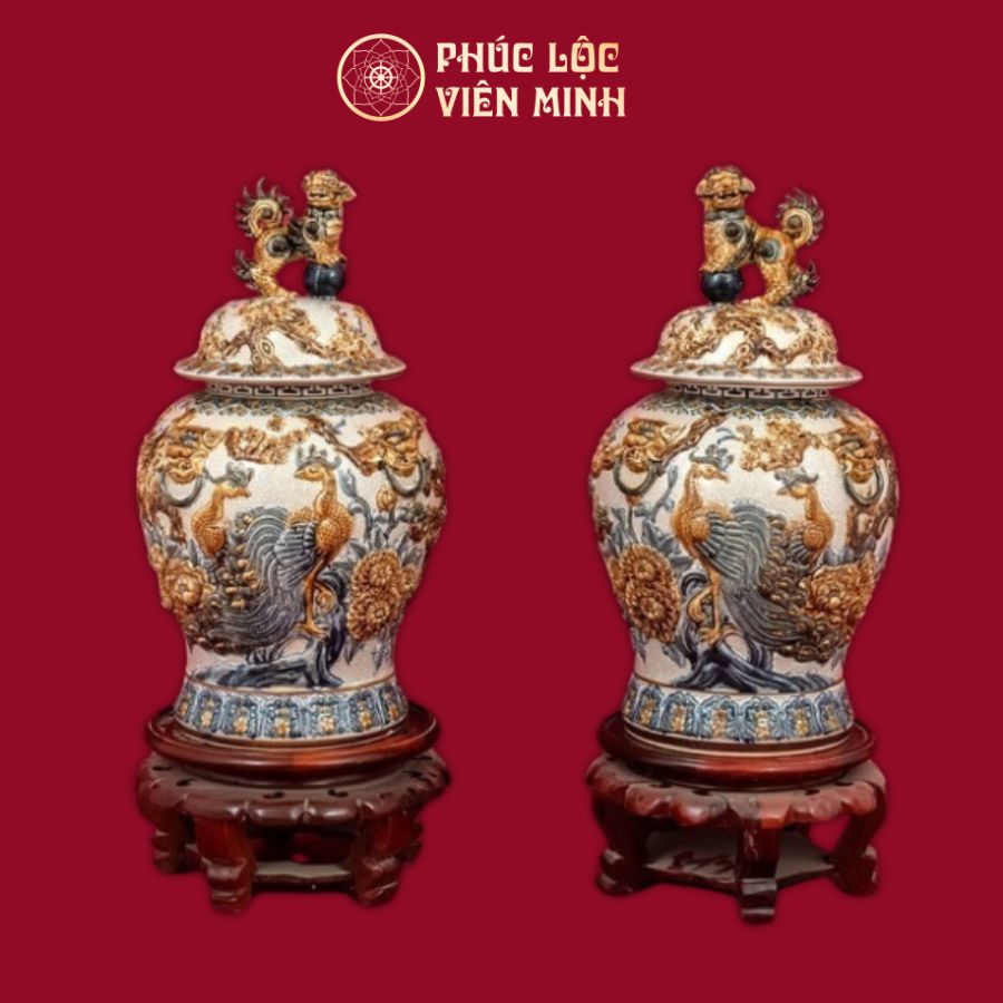 Chóe Phú Quý Trường Xuân 20L Men Rạn Đắp Nổi Gốm Sứ Bát Tràng - Phúc Lộc Viên Minh