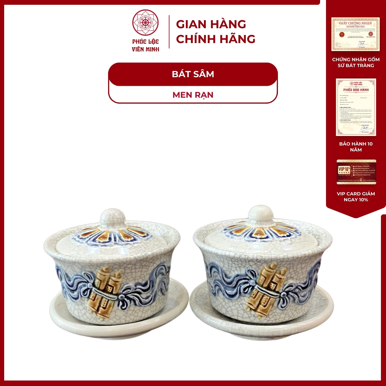 Bát Sâm Cuốn Thư Men Rạn Cao Cấp Gốm Sứ Bát Tràng - Phúc Lộc Viên Minh