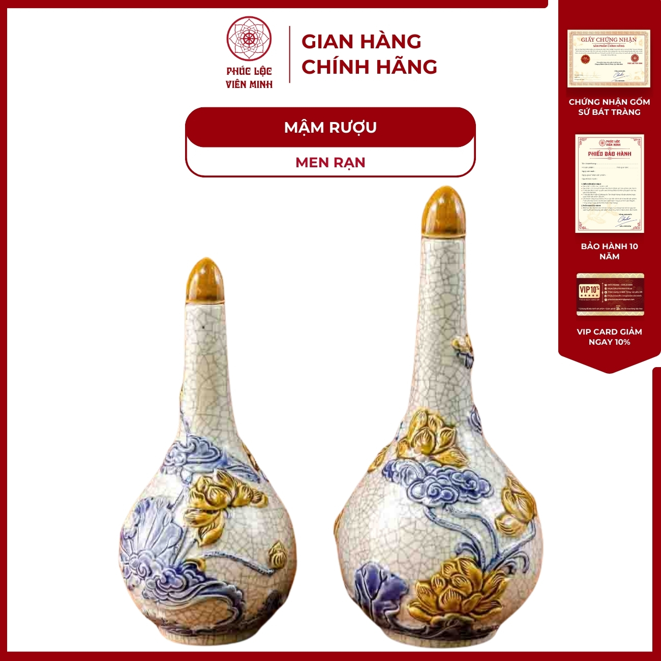 Nậm Rượu 1 Bầu Men Rạn Gốm Sứ Bát Tràng - Phúc Lộc Viên Minh
