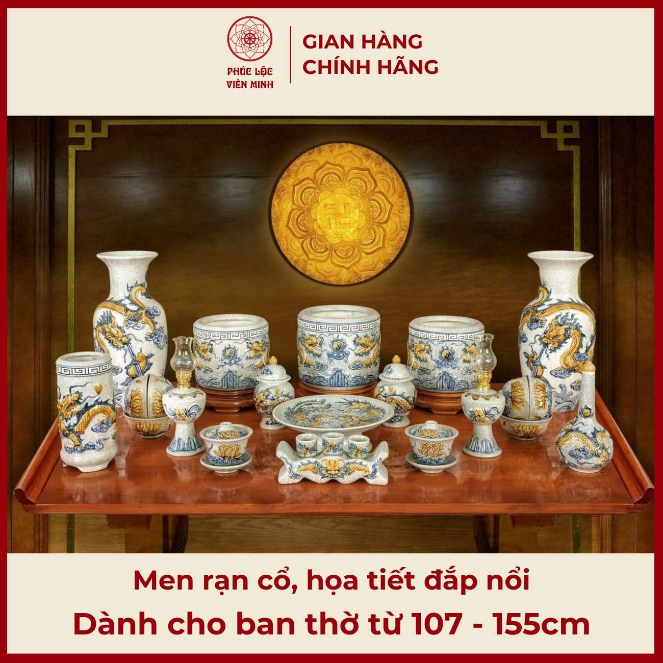 Bộ Đồ Thờ Men Rạn Gốm Sứ Bát Tràng - Phúc Lộc Viên Minh - PLVM524