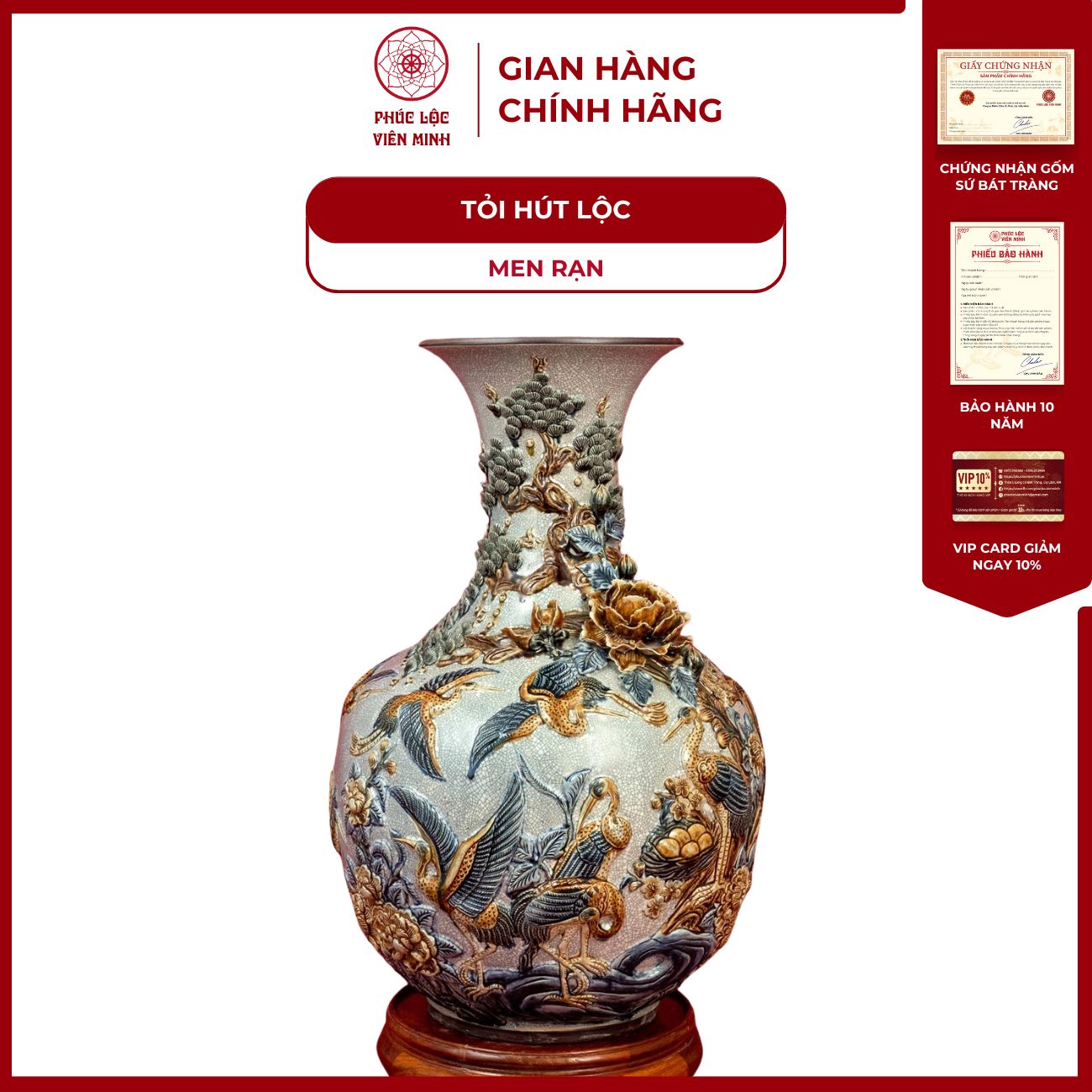 Tỏi Diên Niên Trường Thọ 60cm Men Rạn Gốm Sứ Bát Tràng - Phúc Lộc Viên Minh
