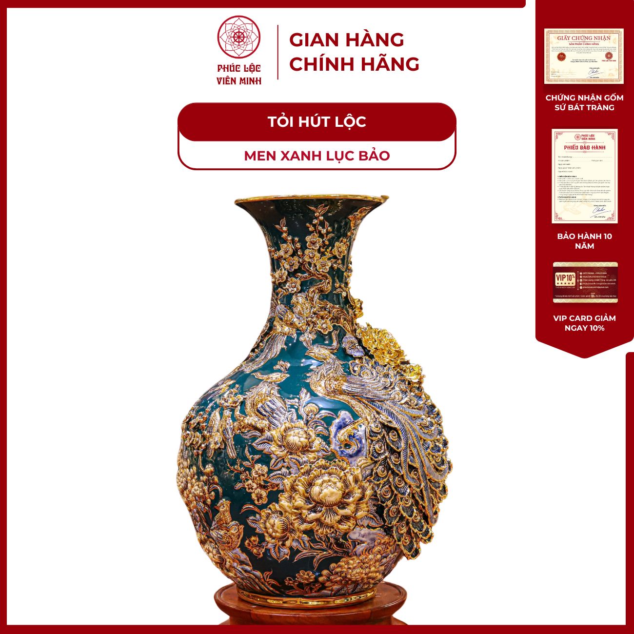 Tỏi Công Danh Phú Quý Men Xanh Lục Bảo Vẽ Vàng Gốm Sứ Bát Tràng - Phúc Lộc Viên Minh