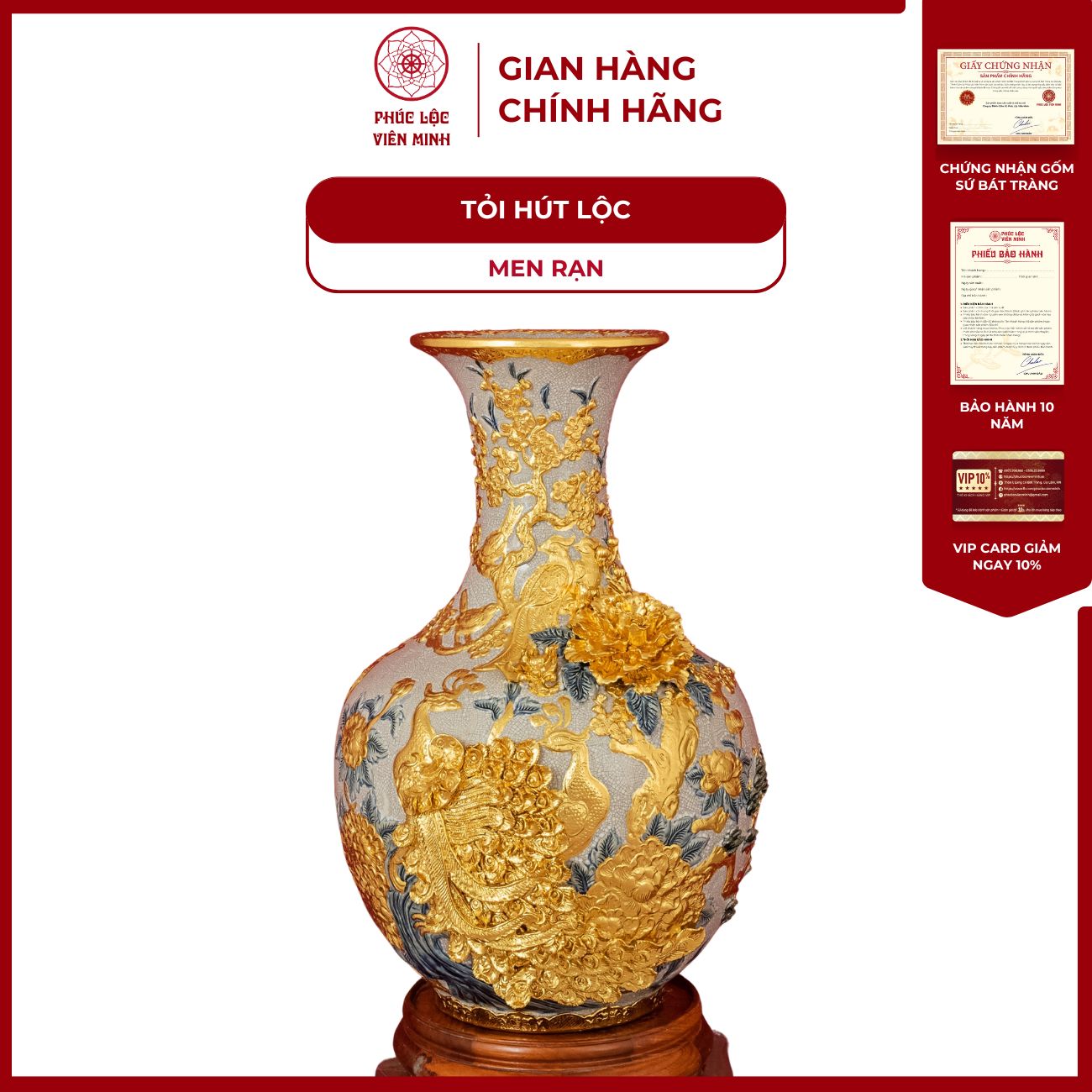 Tỏi Công Danh Phú Quý 45cm Men Rạn Dát Vàng Gốm Sứ Bát Tràng - Phúc Lộc Viên Minh