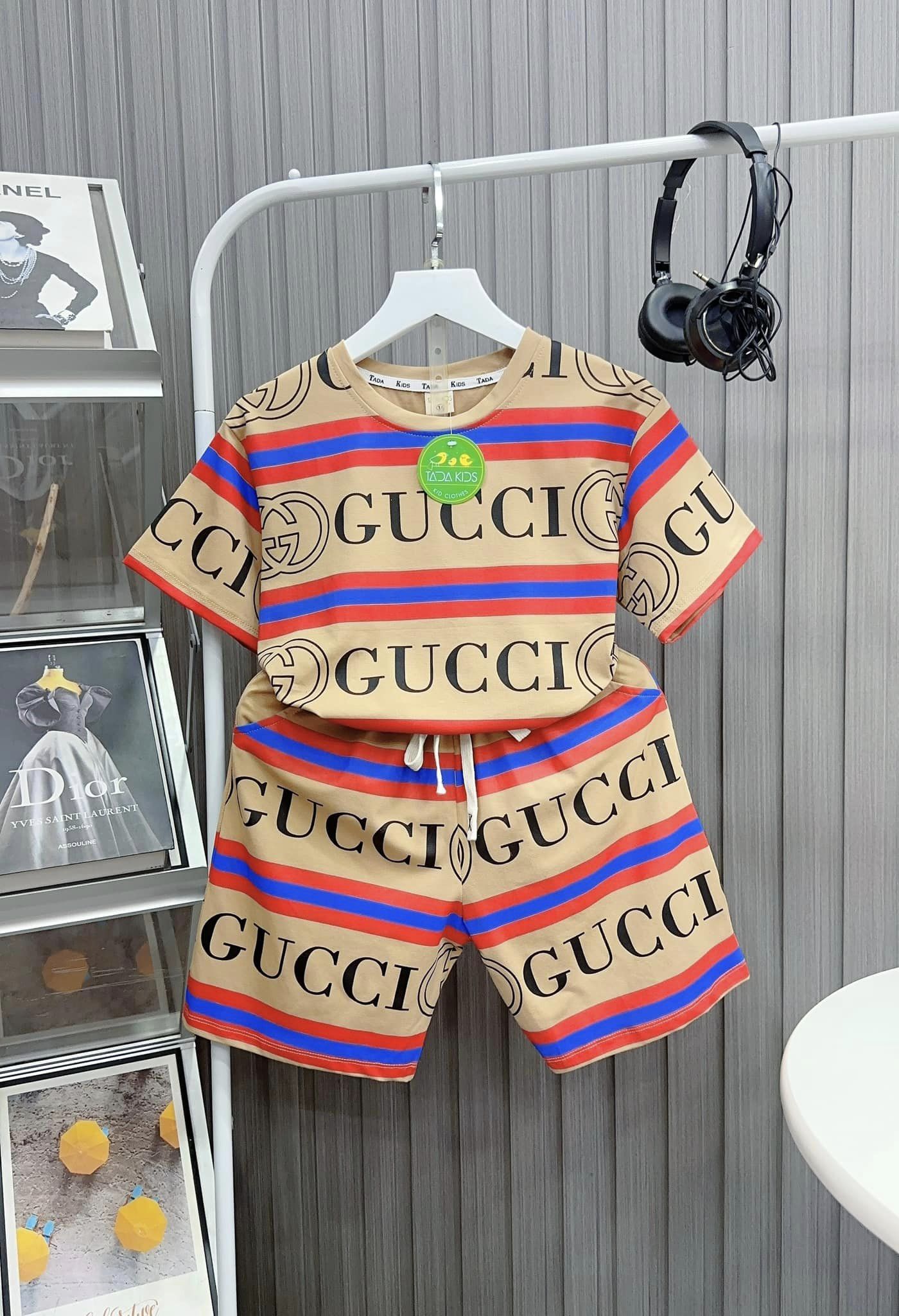 Bộ thun cotton Gucc phối sọc ngang cực ngầu cho bé từ 10-25Kg