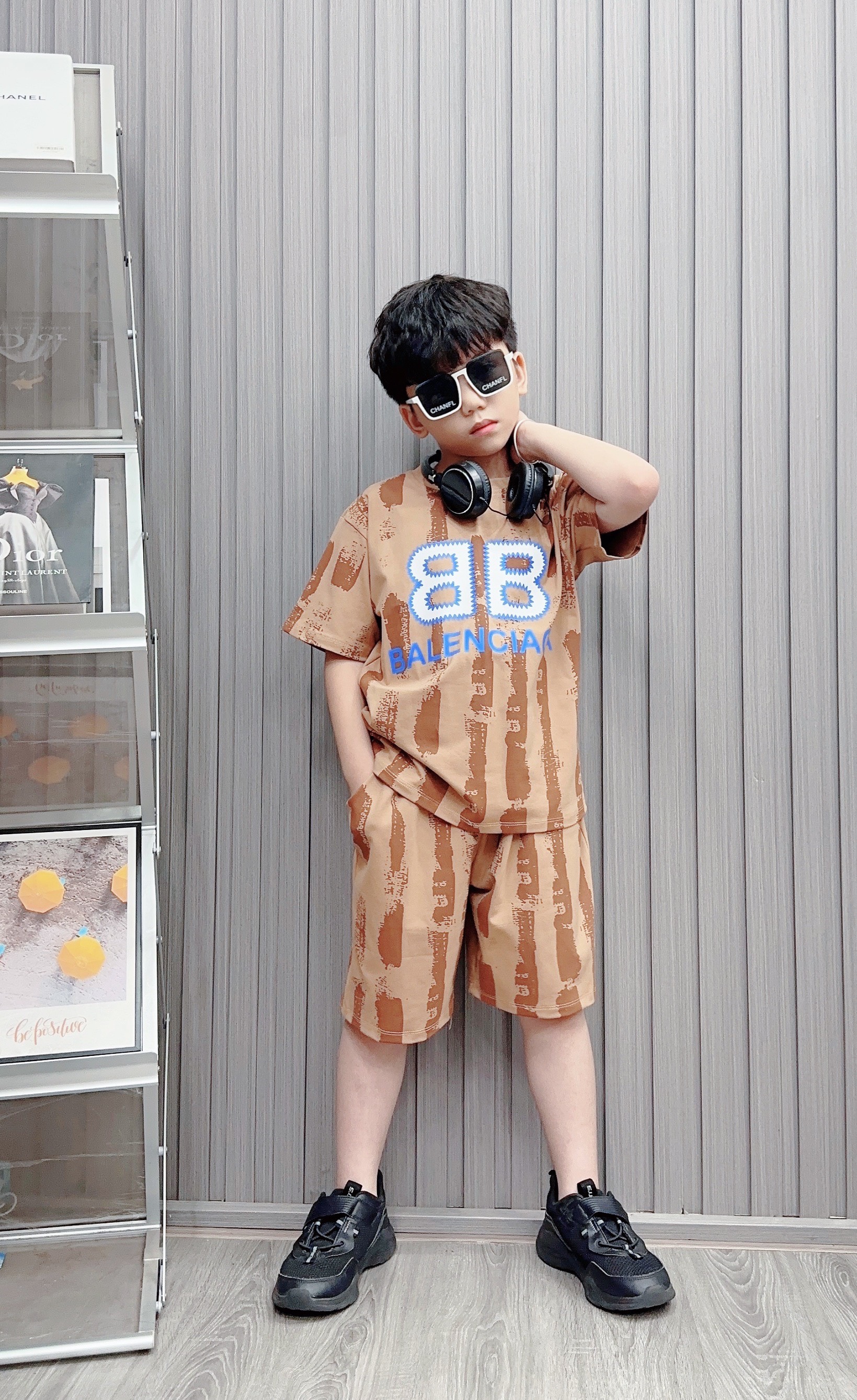 Bộ bé trai cotton in hình 2 chữ B (26-42kg)