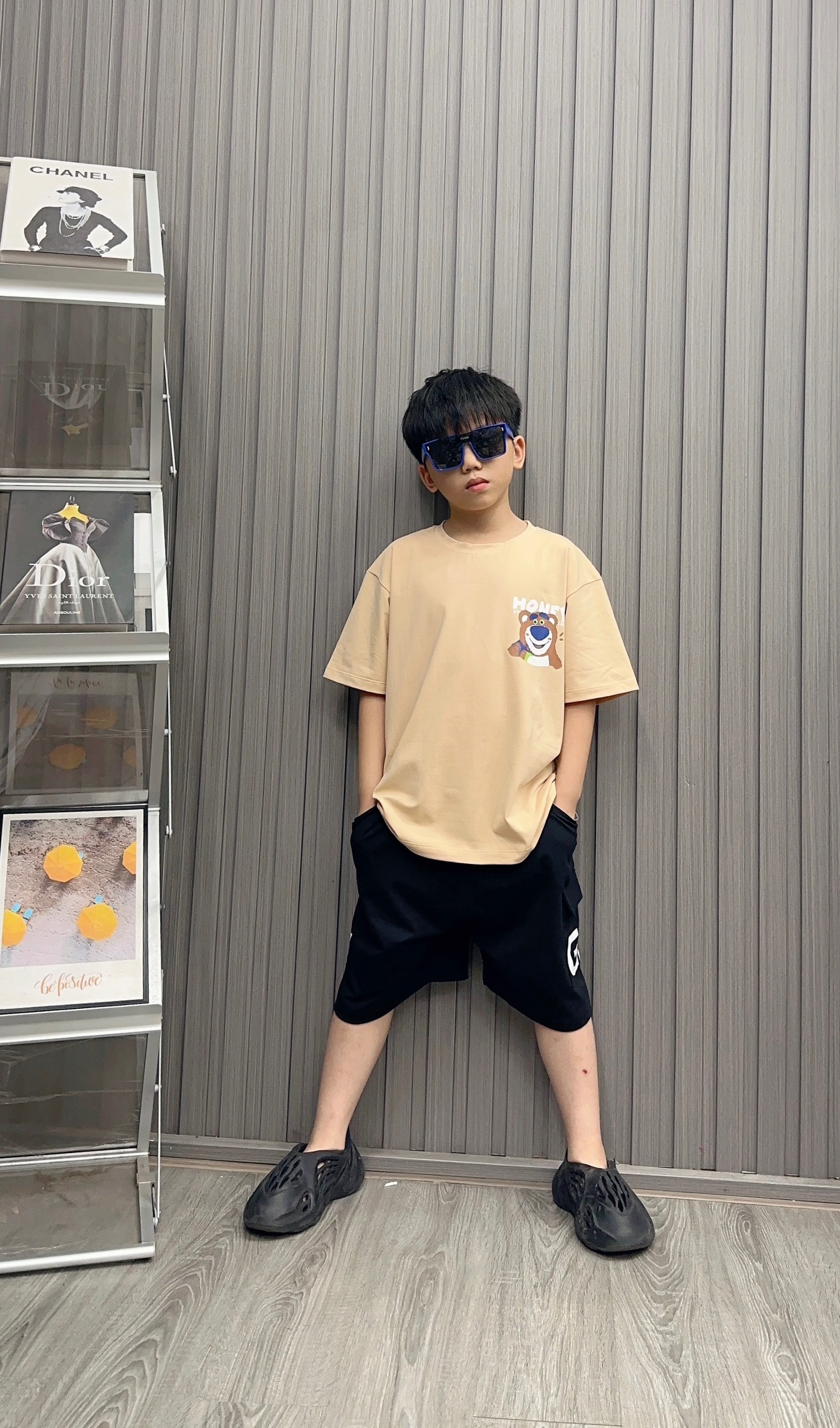 Bộ thun cotton in hình Gấu dâu 26-42Kg