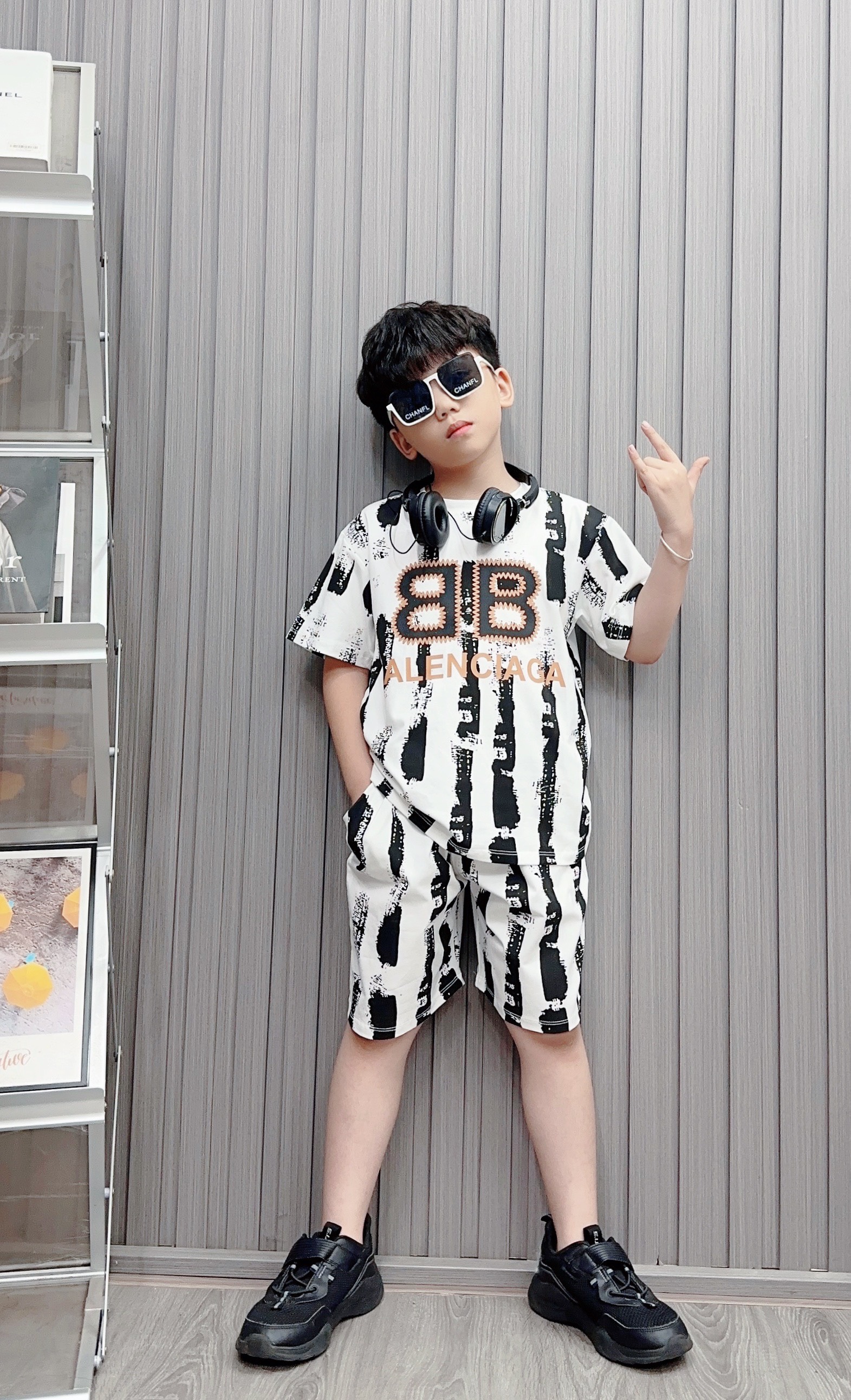 Bộ bé trai cotton in hình 2 chữ B (13-26kg)