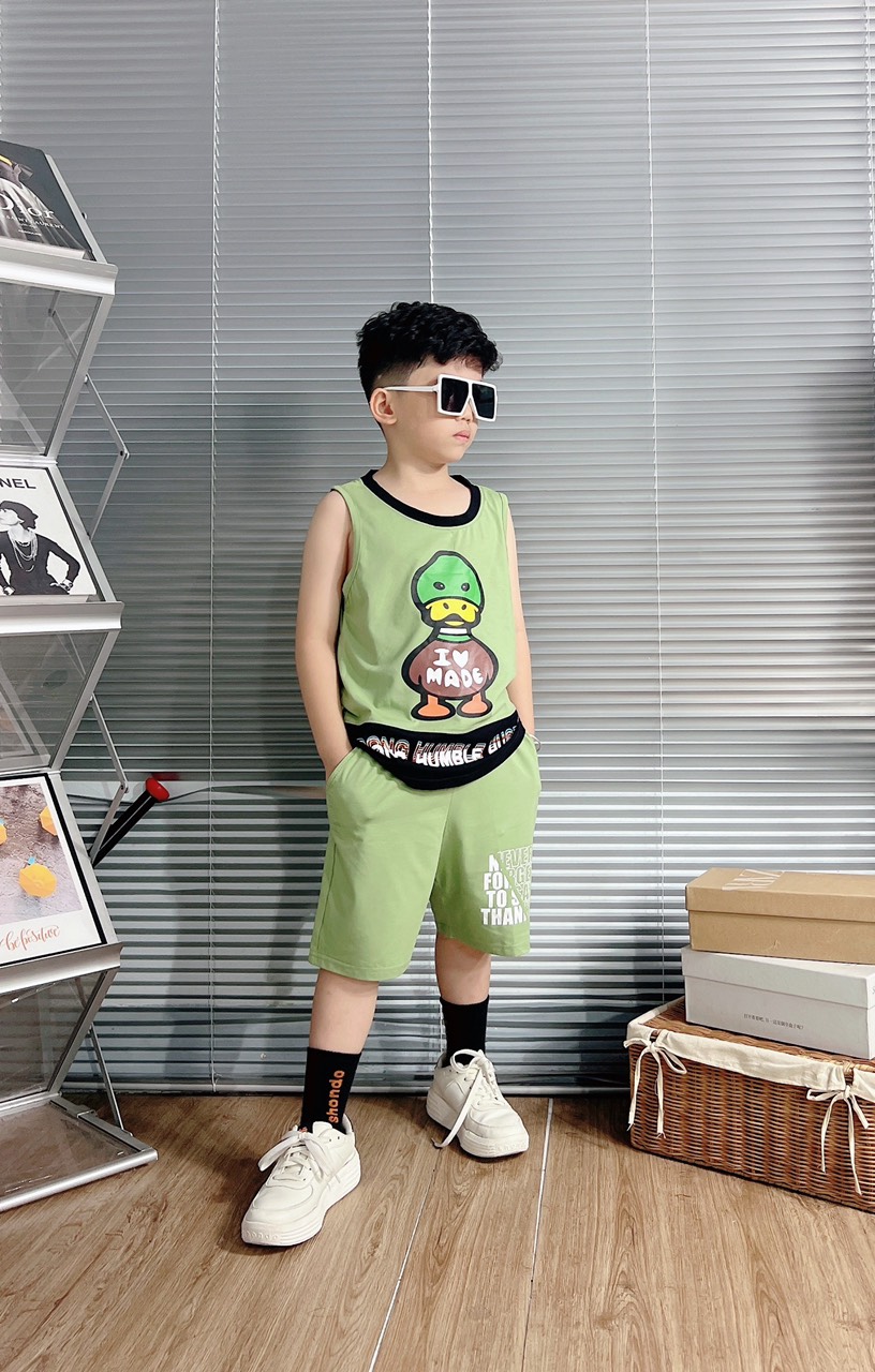 Bộ cotton sát nách in hình con Vịt (8-23Kg)