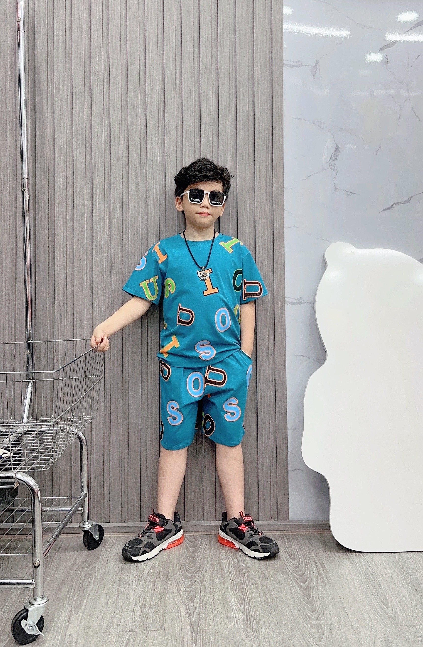 BỘ bé trai cotton in hình IUO (26-42kg)