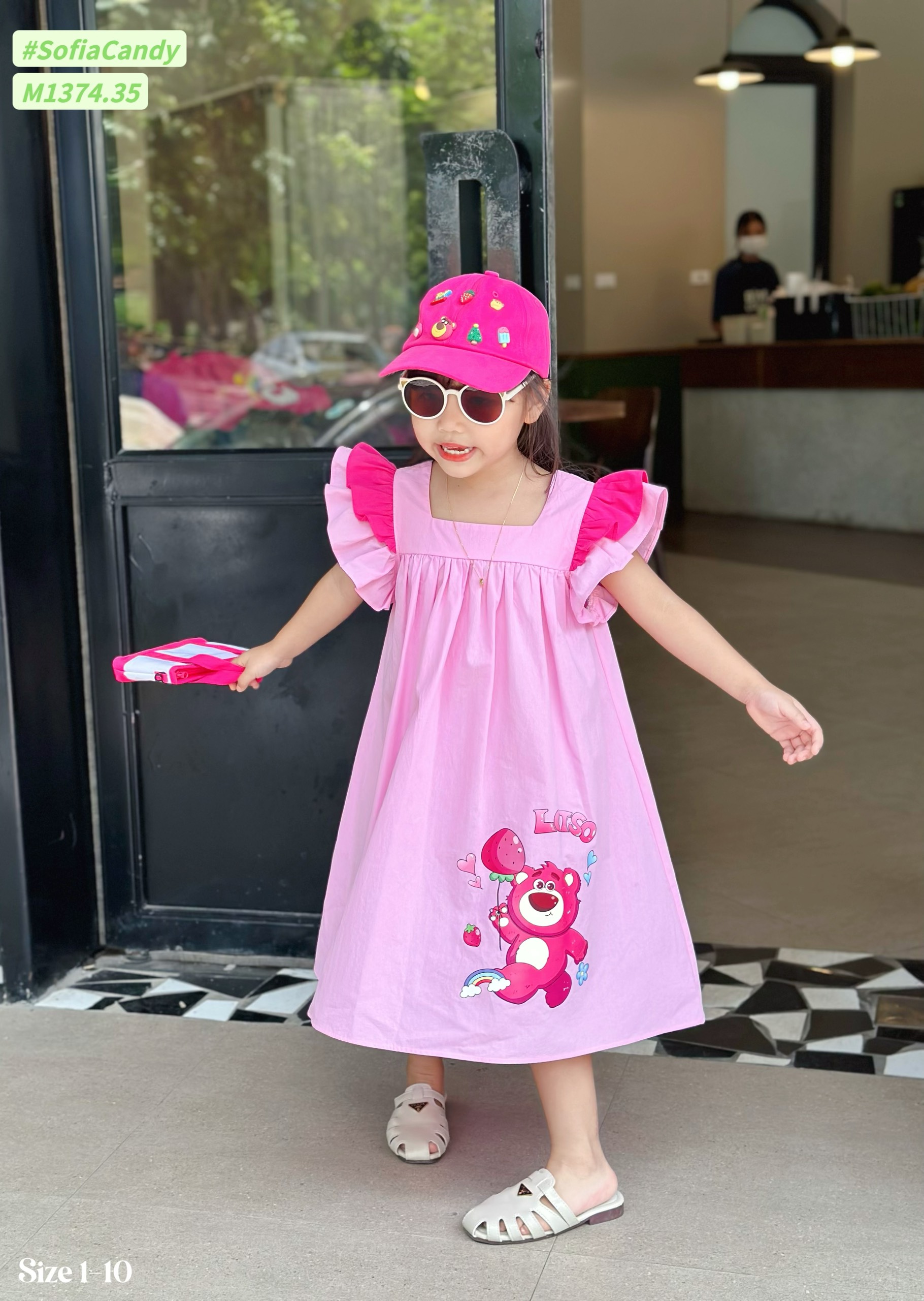 Váy kate thô cánh tiên in hình Gấu Dâu cho bé từ 8-38Kg