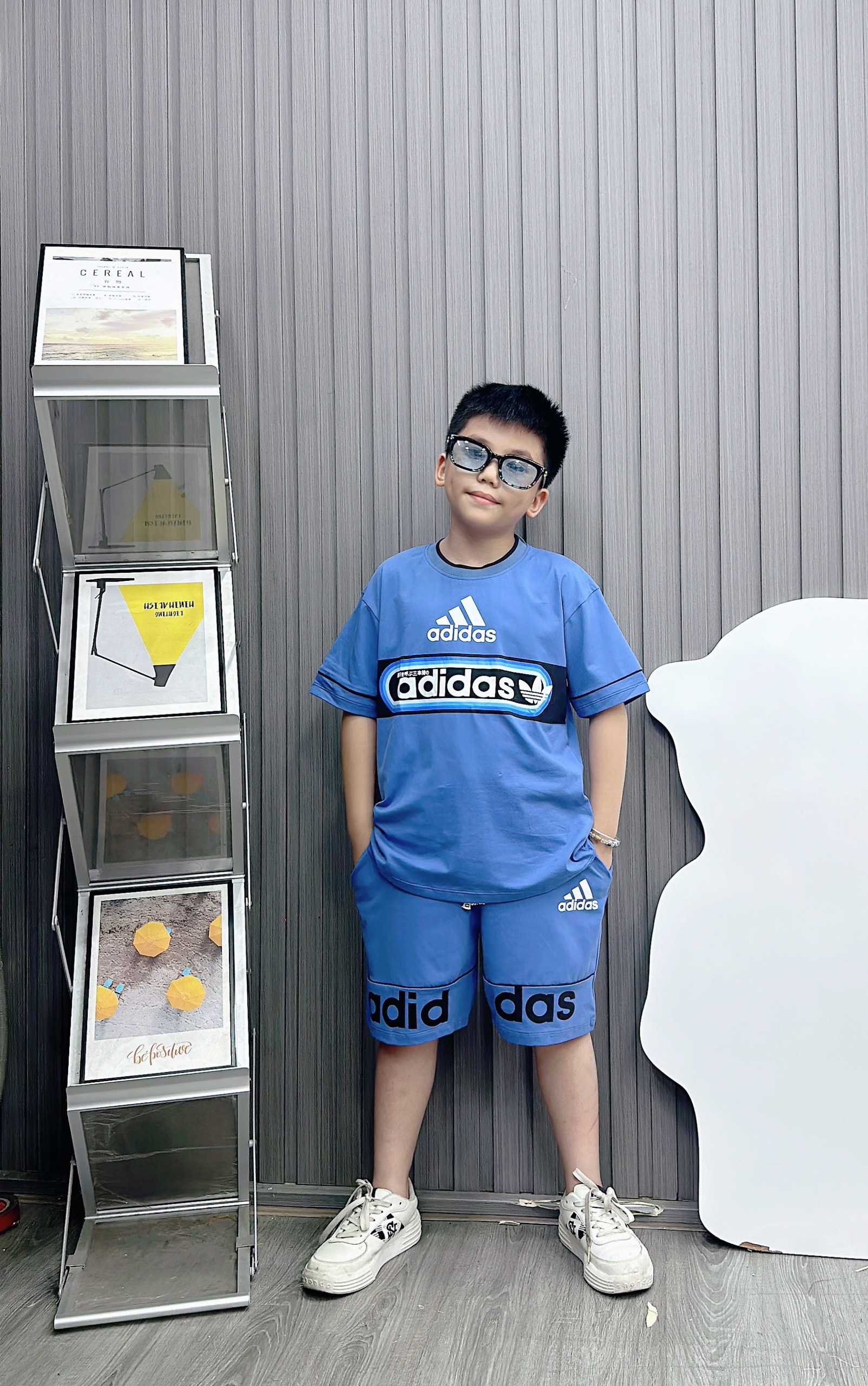 Bộ thun coton A.DI in  ngang ngực size cho bé từ 26-40kg