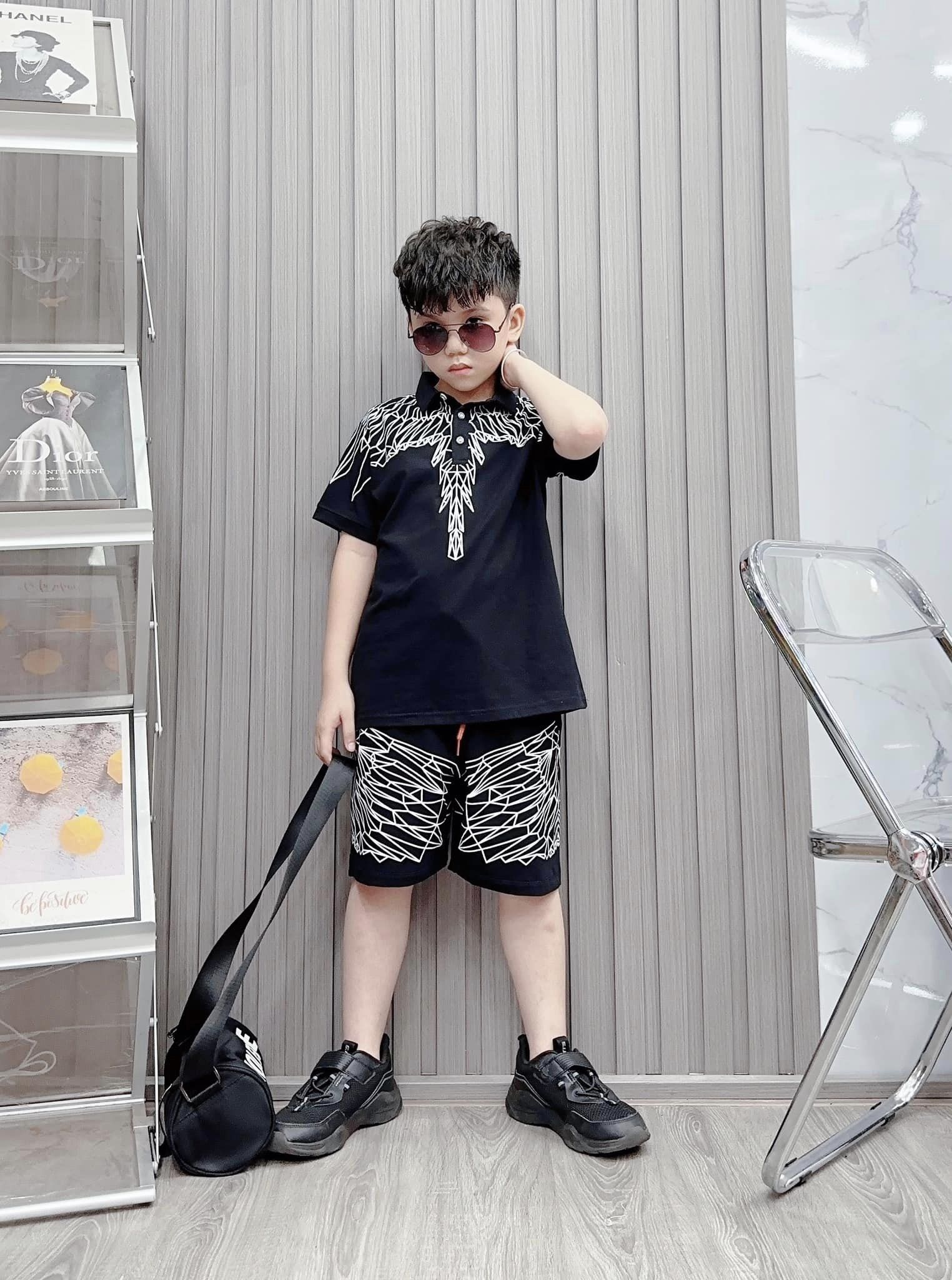 Bộ trụ bé trai cotton in hình cánh chim (11-25kg)