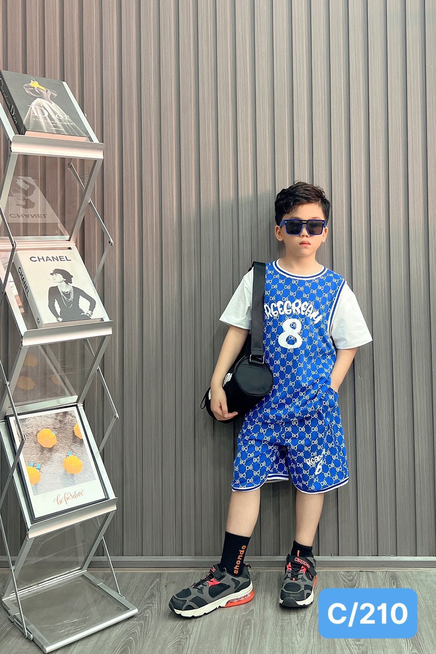 Bộ bé trai cotton in hình số 8 (38-53kg)