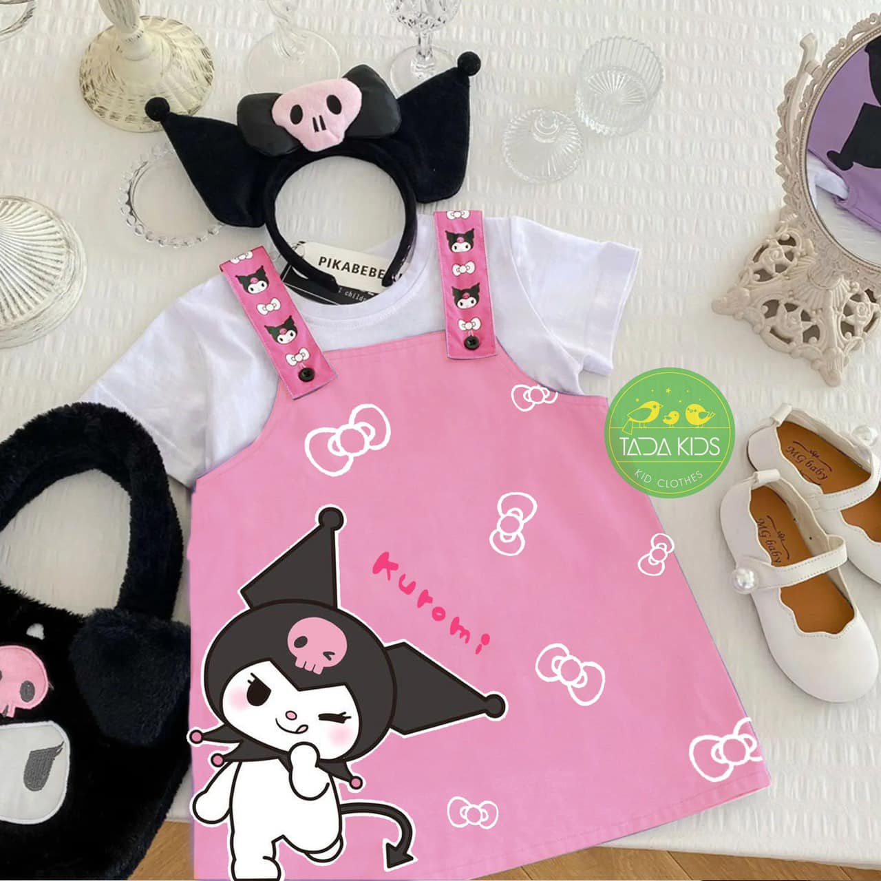Set Yếm dây BG KUROMI nơ cho bé từ 26-38Kg
