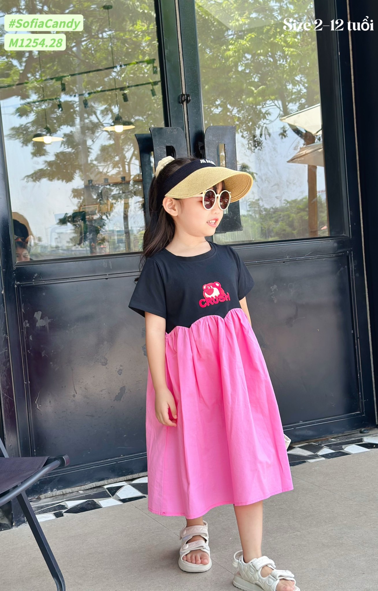 Váy gấu dâu cotton phối Kate