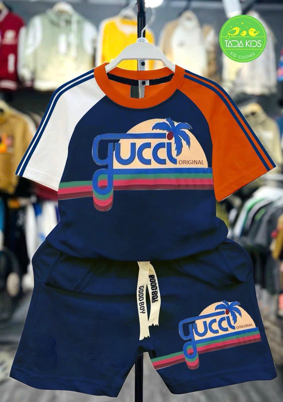 Bộ thun cotton in Gucc cây dừa cho bé từ 10-25Kg