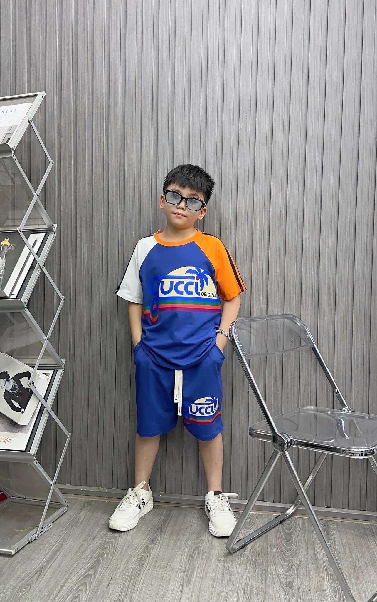 Bộ thun cotton in Gucc cây dừa cho bé từ 10-25Kg