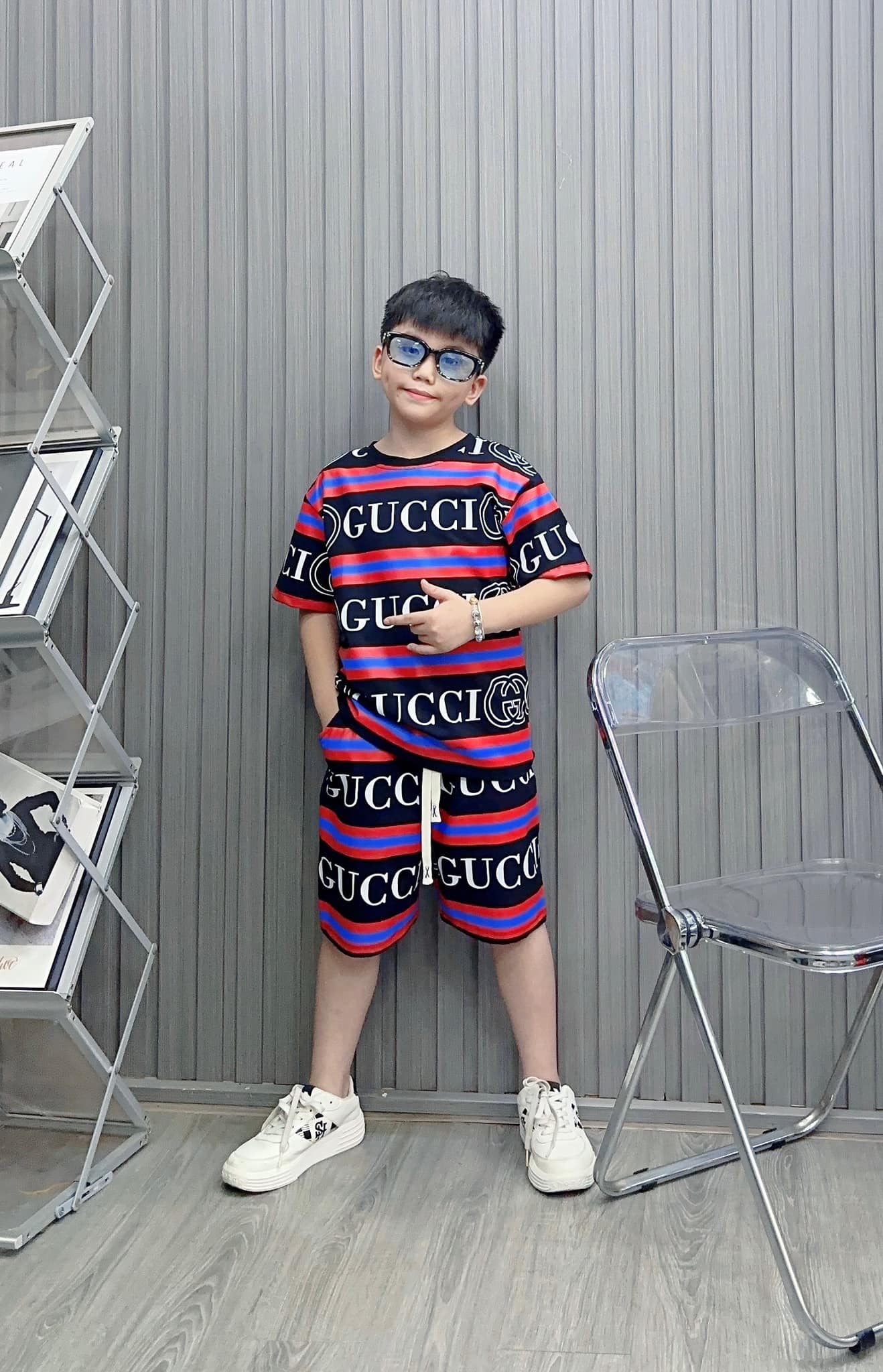 Bộ thun cotton Gucc phối sọc ngang cực ngầu cho bé từ 10-25Kg