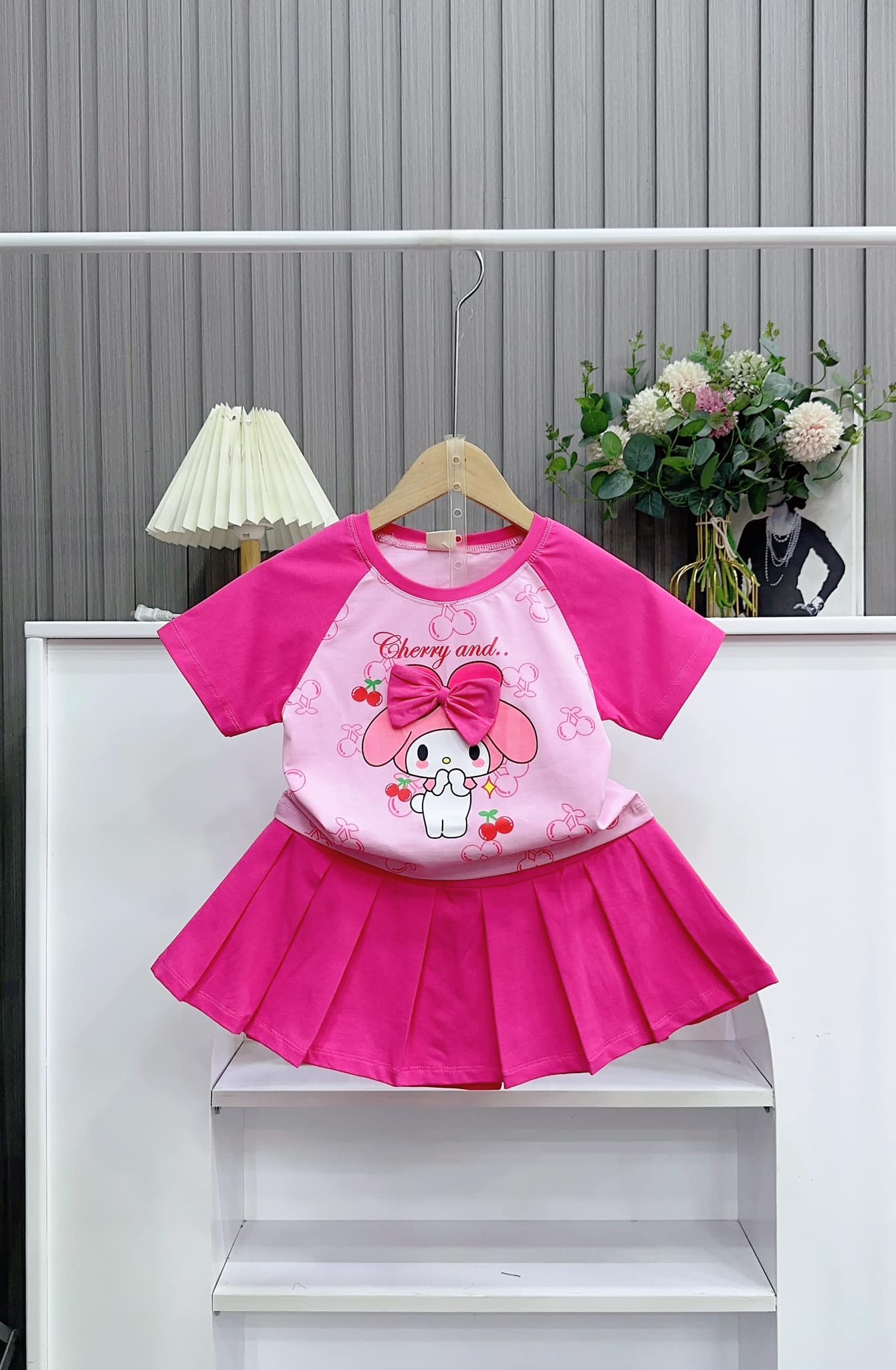Set váy cotton in thỏ Medoly Nơ cho bé từ 10-26Kg