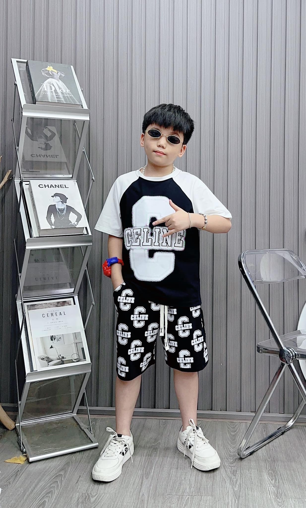 Bộ thun cotton in chữ C cho bé từ 26-39Kg