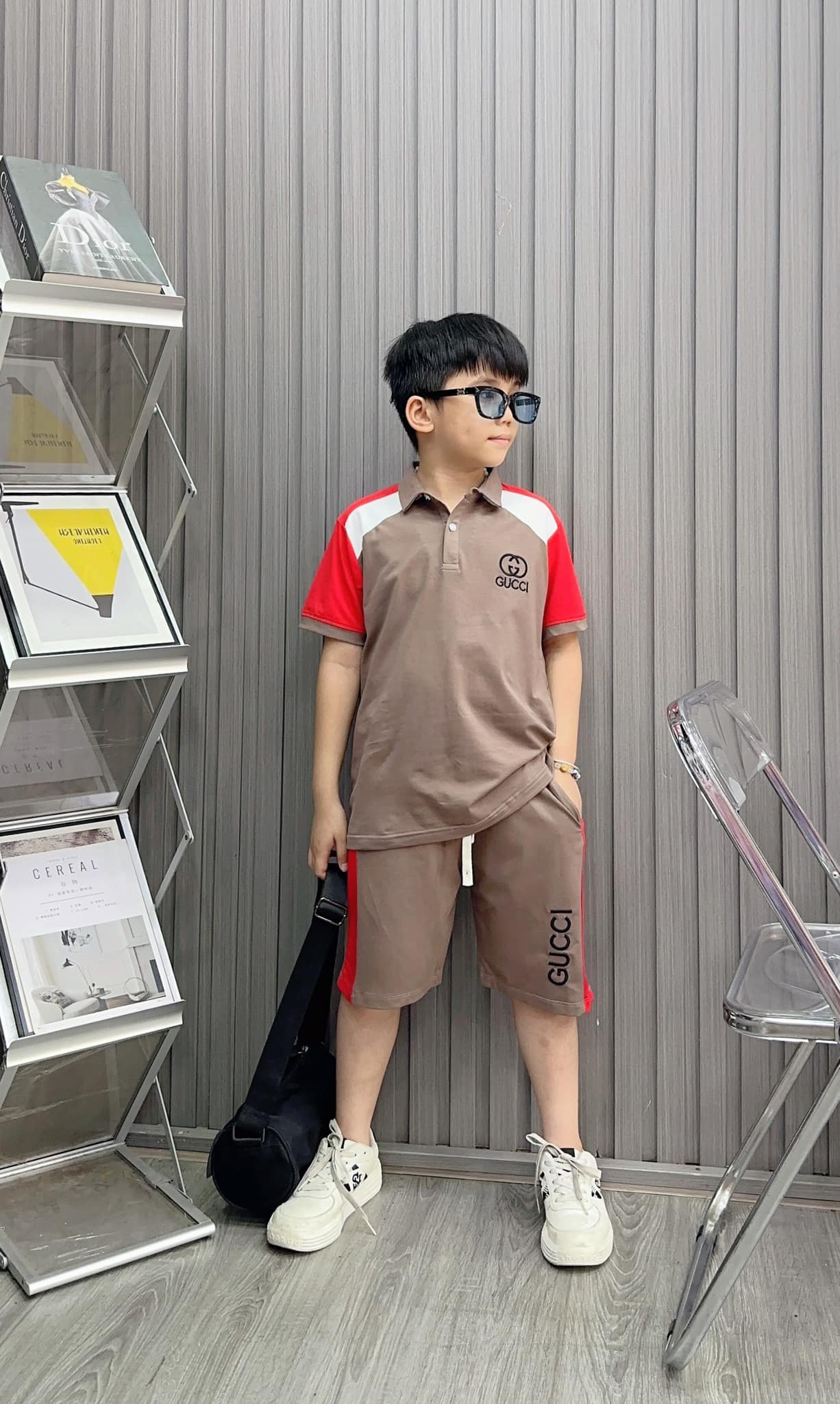 Bộ thun cotton Trụ Thêu Gucc hottren cho bé từ 10-25KG