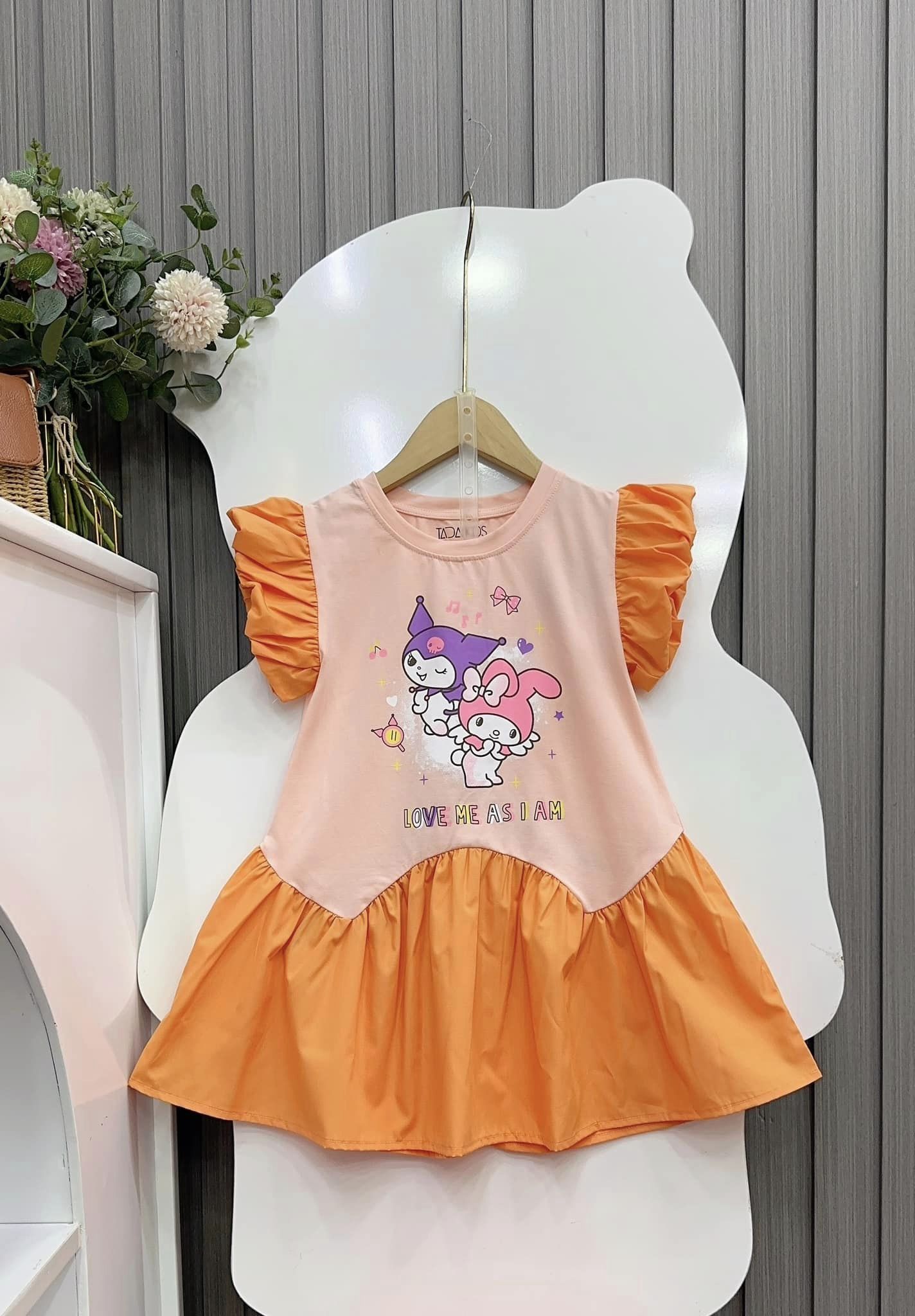 Đầm cotton tay phồng Kuromi size cho bé từ 26-40Kg