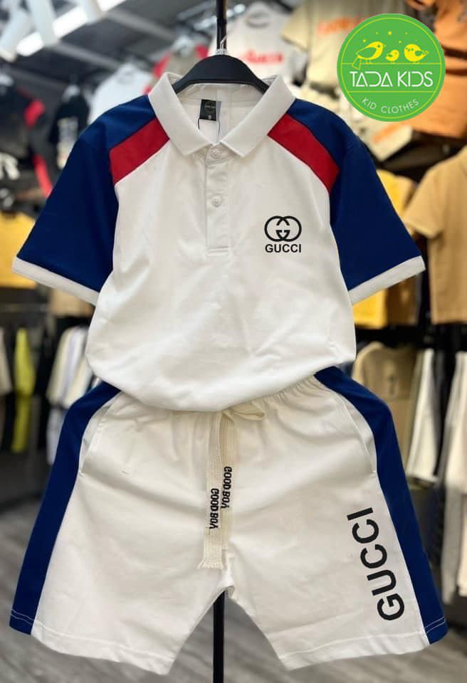 Bộ thun cotton Trụ Thêu Gucc hottren cho bé từ 10-25KG