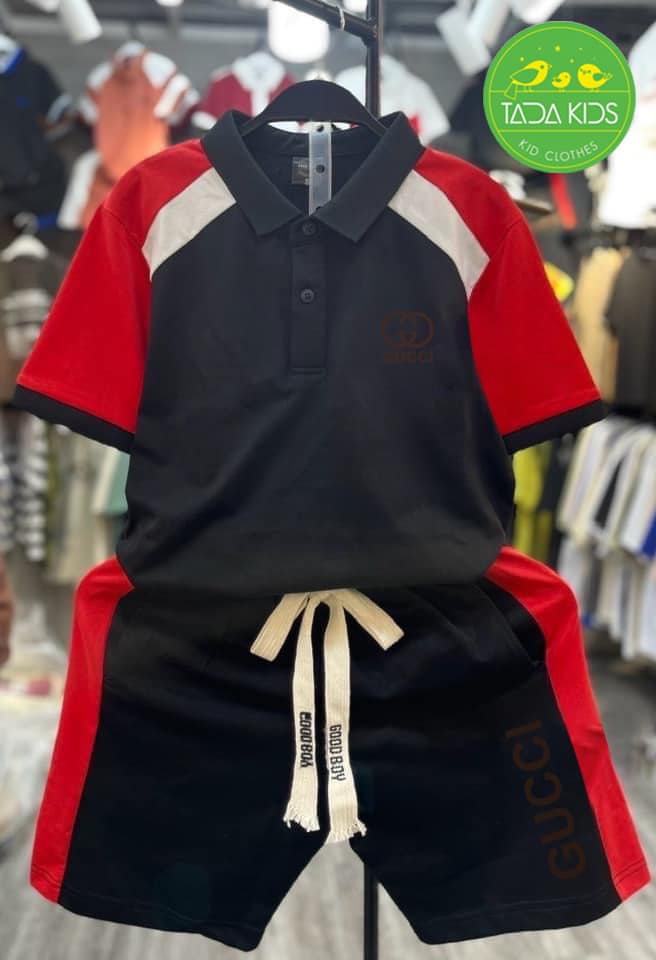 Bộ Trụ thun cotton Thêu Gucc hotrend cho bé trai từ 26-39Kg