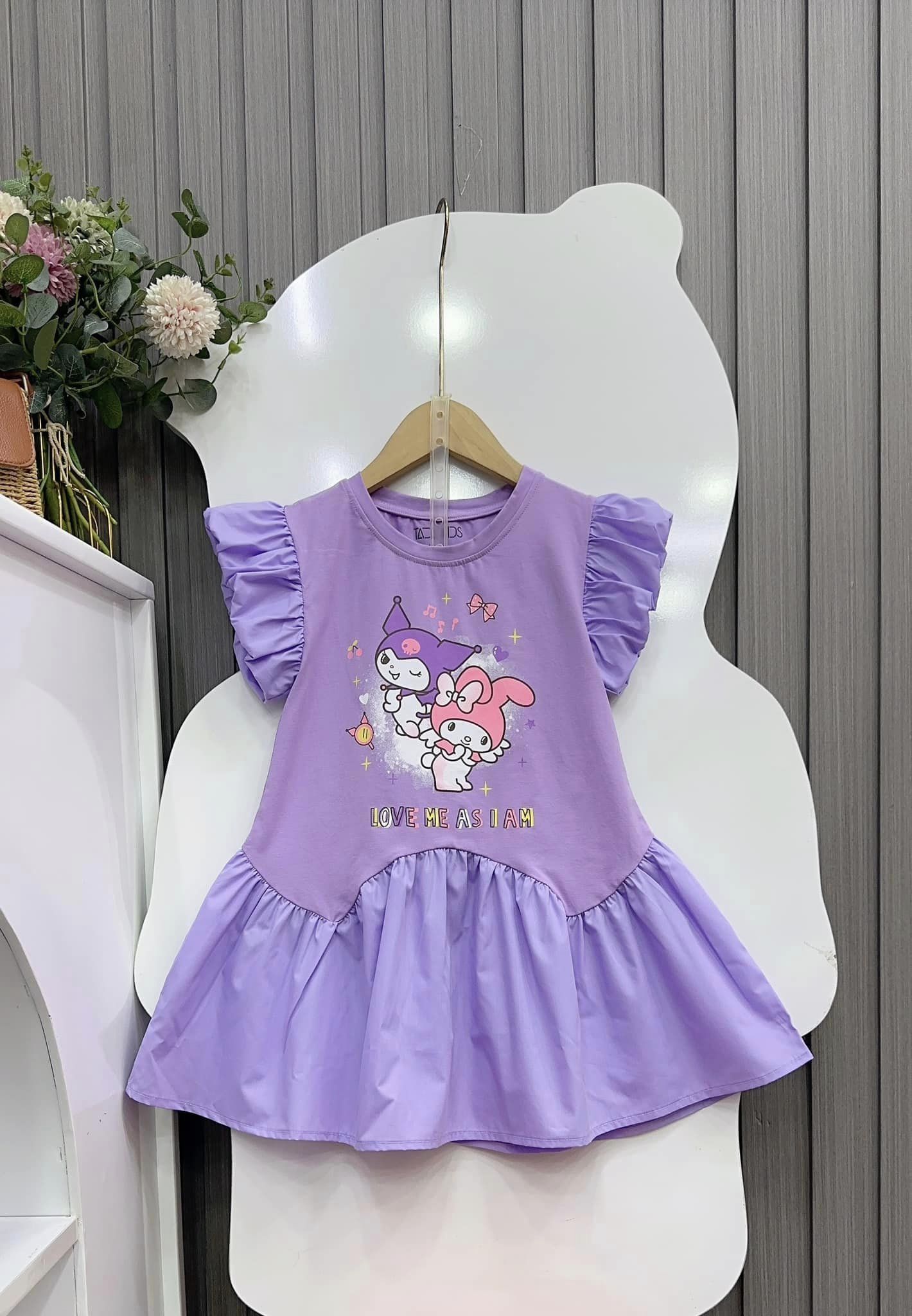 Đầm cotton tay phồng Kuromi size cho bé từ 26-40Kg