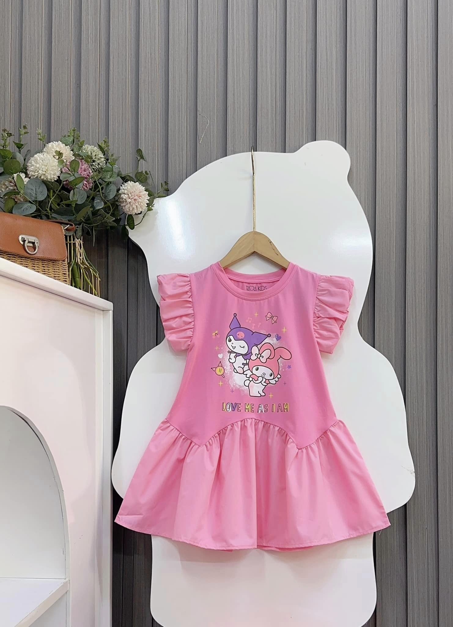 Đầm cotton tay phồng Kuromi size cho bé từ 26-40Kg