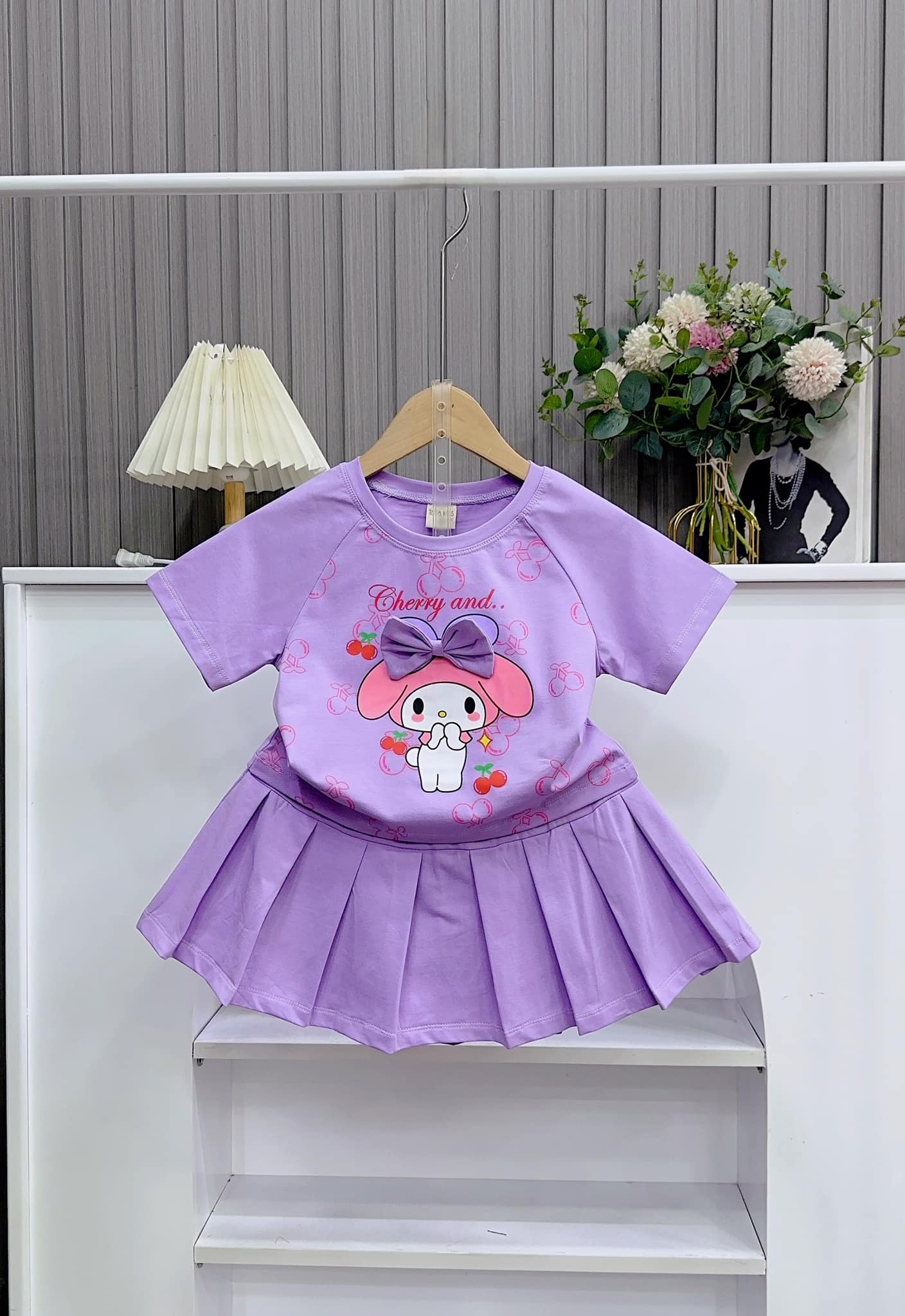 Set váy cotton in thỏ Medoly Nơ cho bé từ 10-26Kg