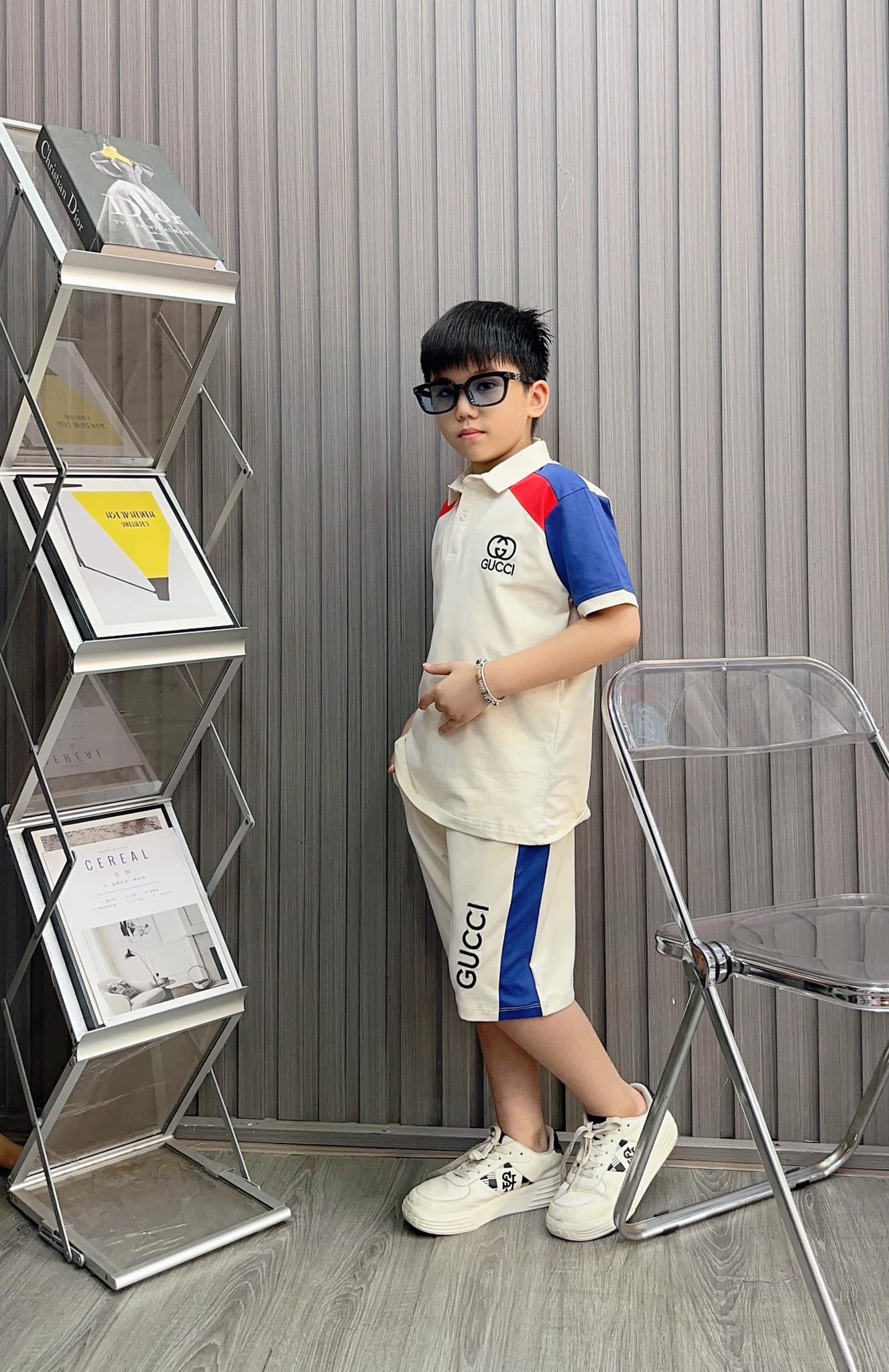 Bộ thun cotton Trụ Thêu Gucc hottren cho bé từ 10-25KG