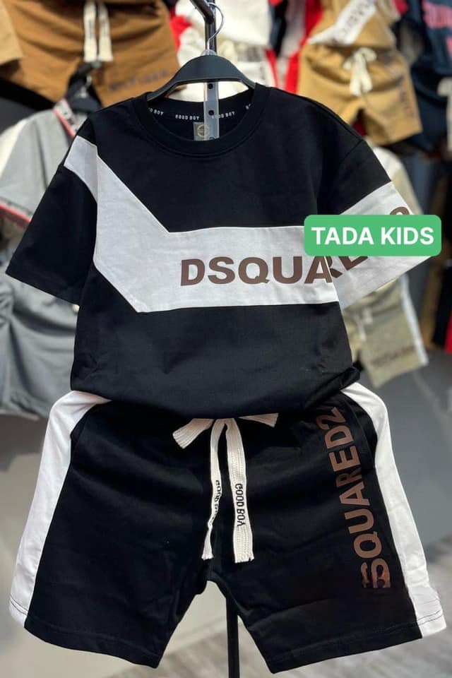 Bộ thun cotton phối 2 màu in  DSQUARDE cho bé từ 26-39Kg