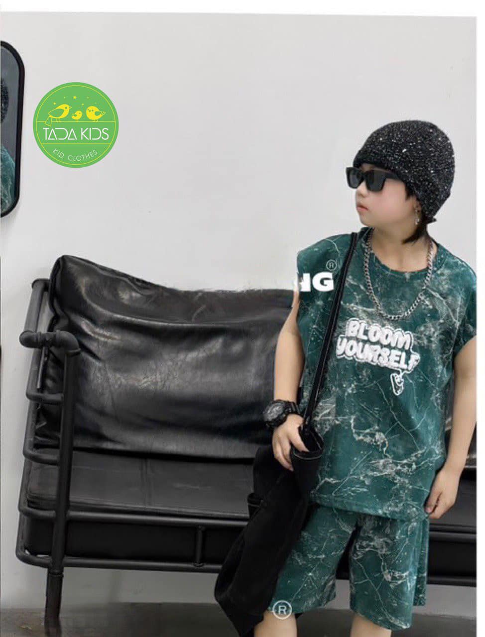 Bộ sát nách cotton bé trai in hình  BLOOM vân đá (10kg-25kg)