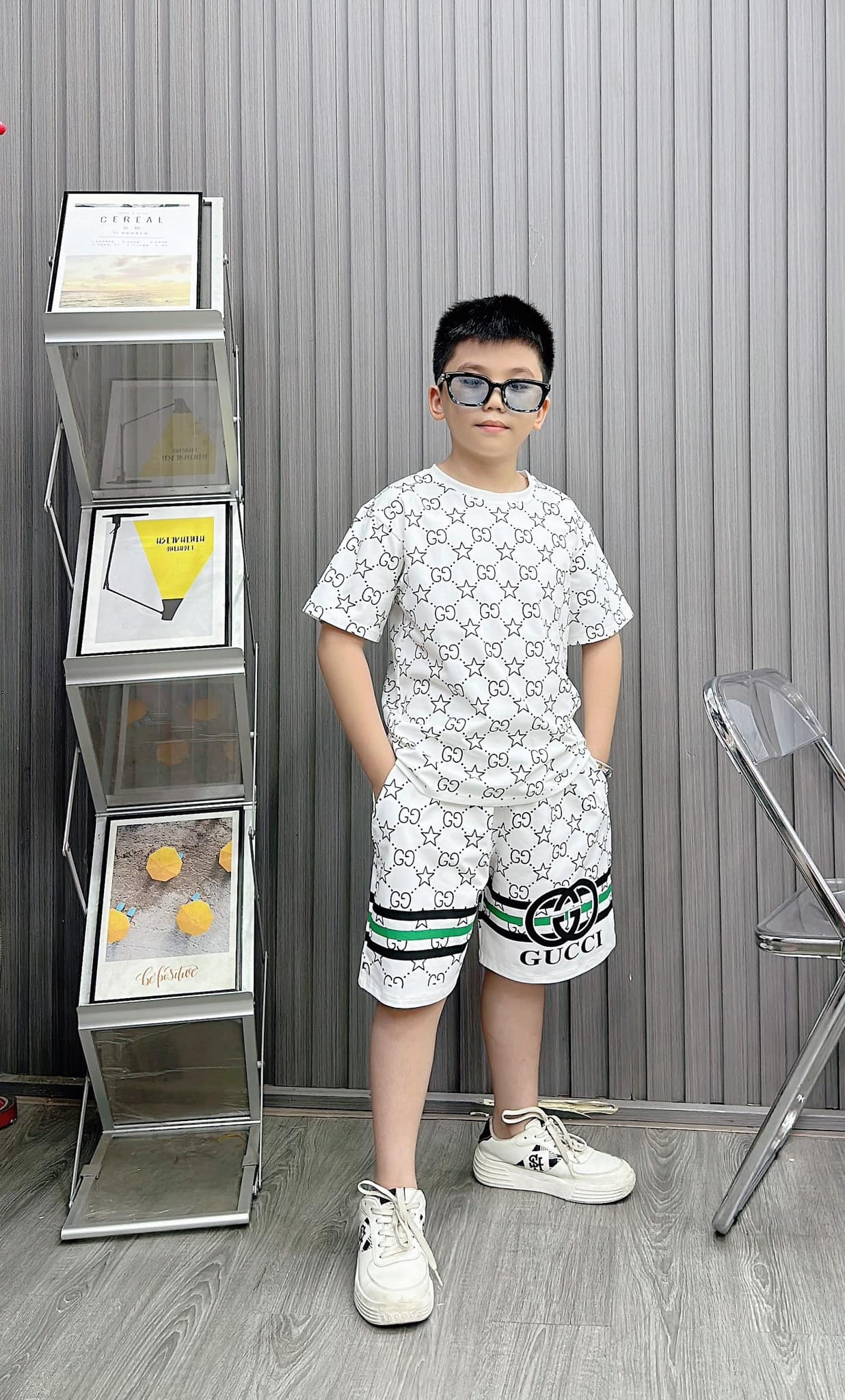 Bộ bé trai cotton in hình  Gucci in full ngôi sao(39kg-62kg)