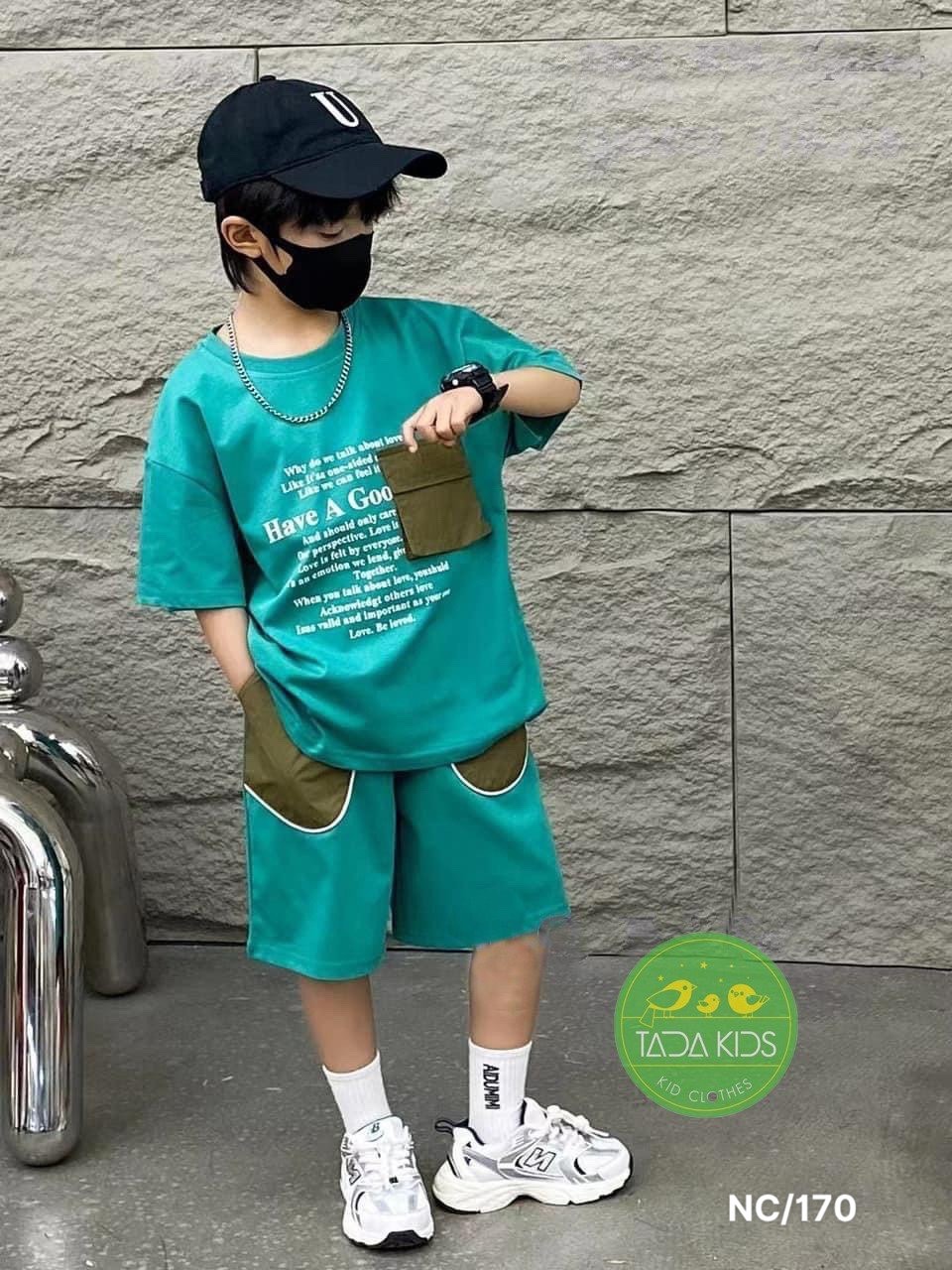 Bộ bé trai cotton phối túi dù (8-23kg)