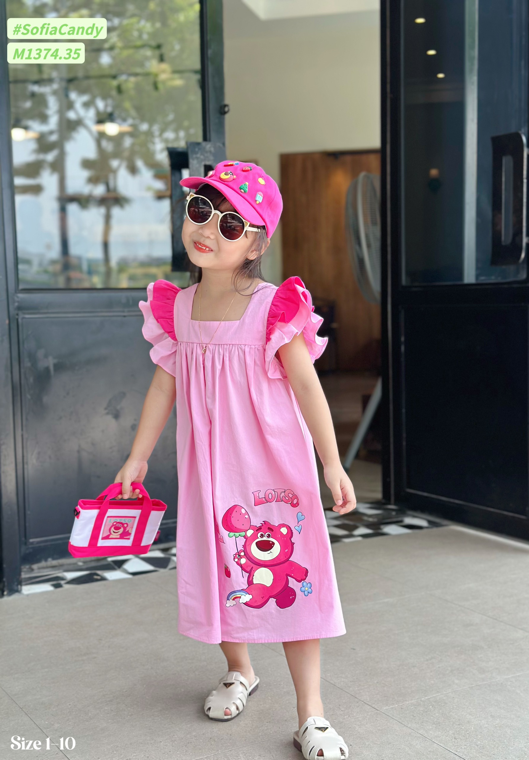 Váy kate thô cánh tiên in hình Gấu Dâu cho bé từ 8-38Kg