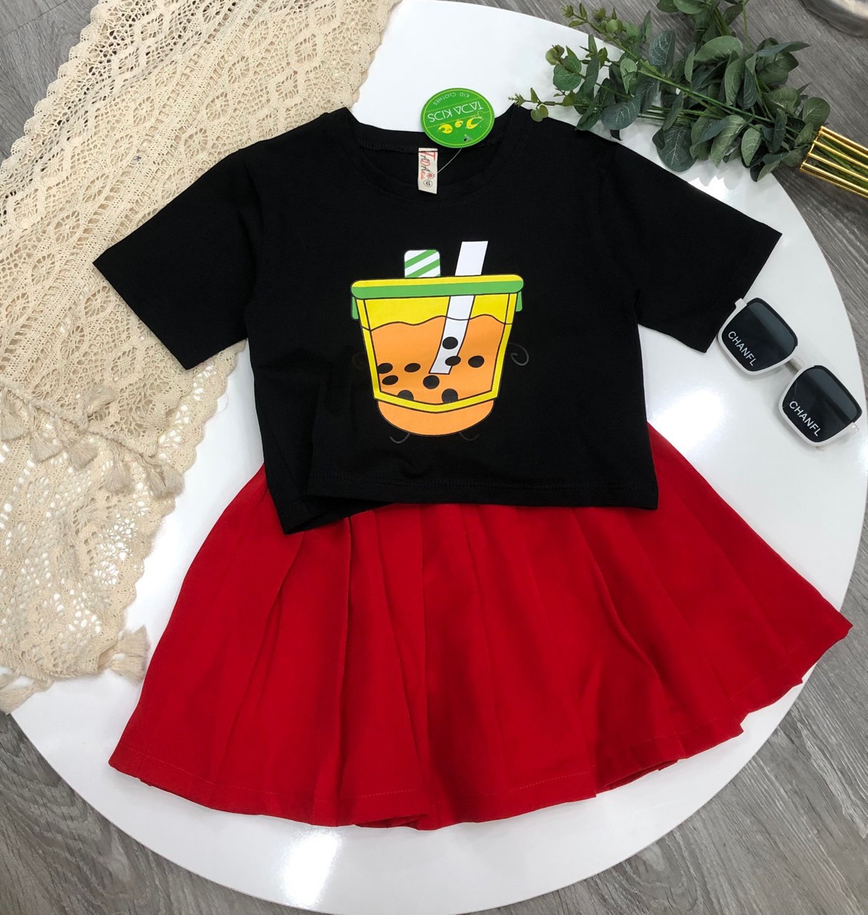 Áo thun cotton  Bé gái in Trà Sữa size cho bé từ 8-23Kg