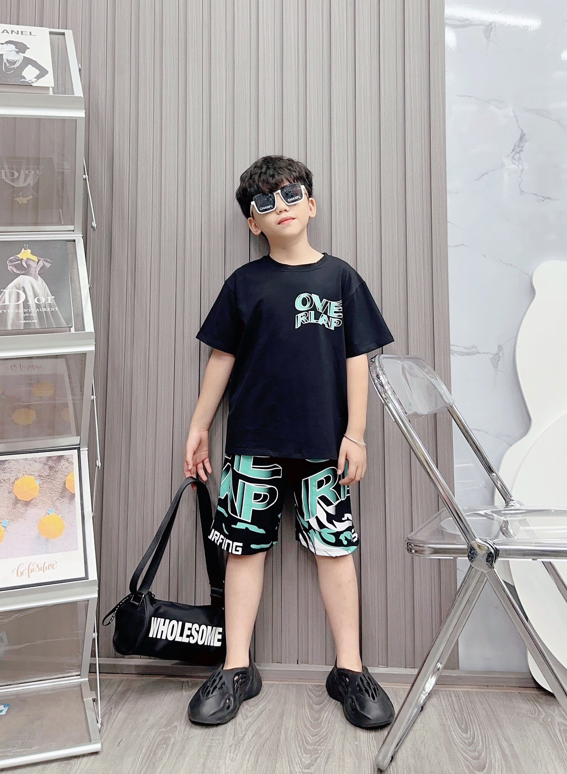 Bộ bé trai cotton in hình OVELAP (13kg-26kg)