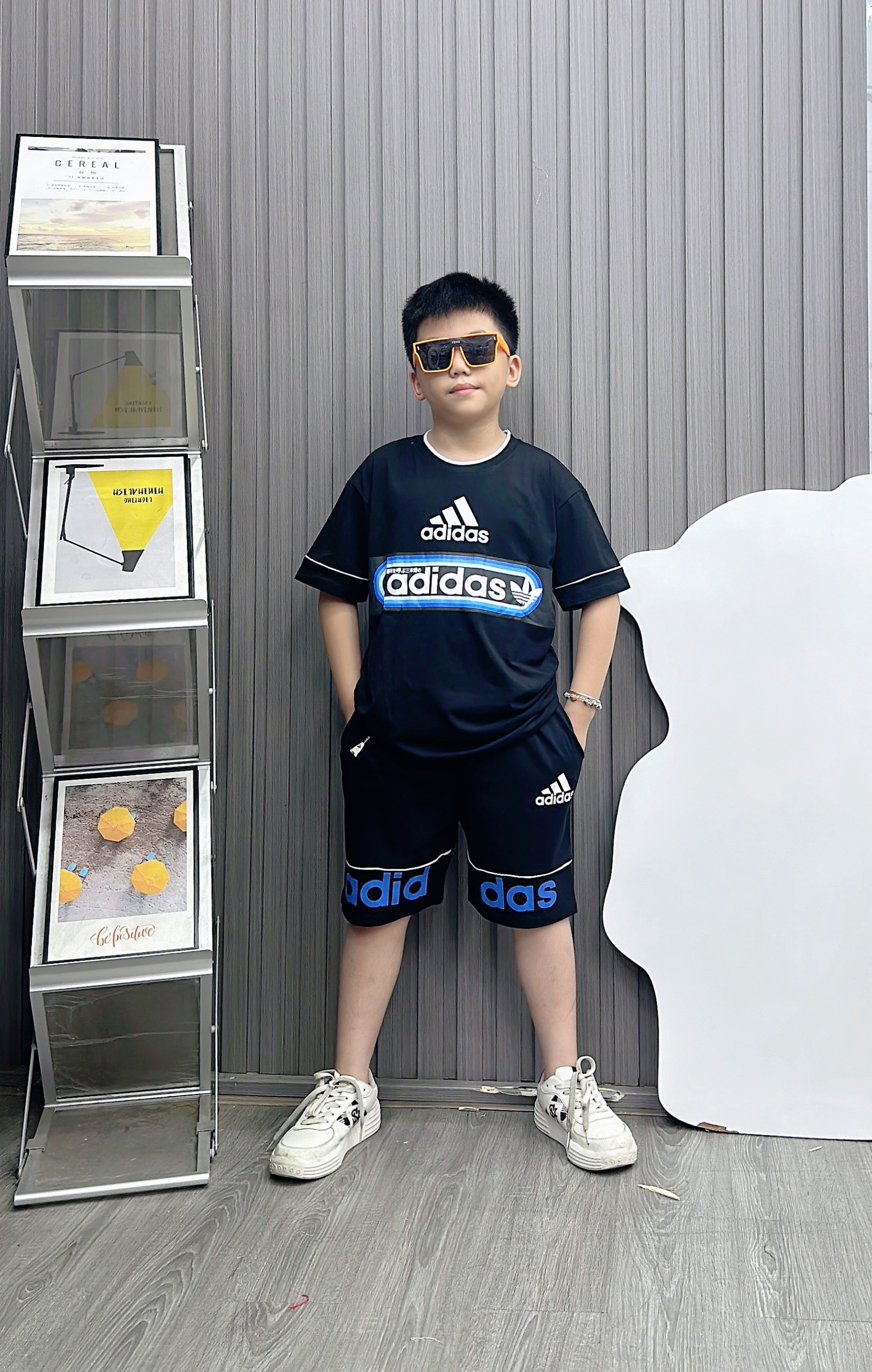 Bộ thun coton A.DI in  ngang ngực size cho bé từ 26-40kg