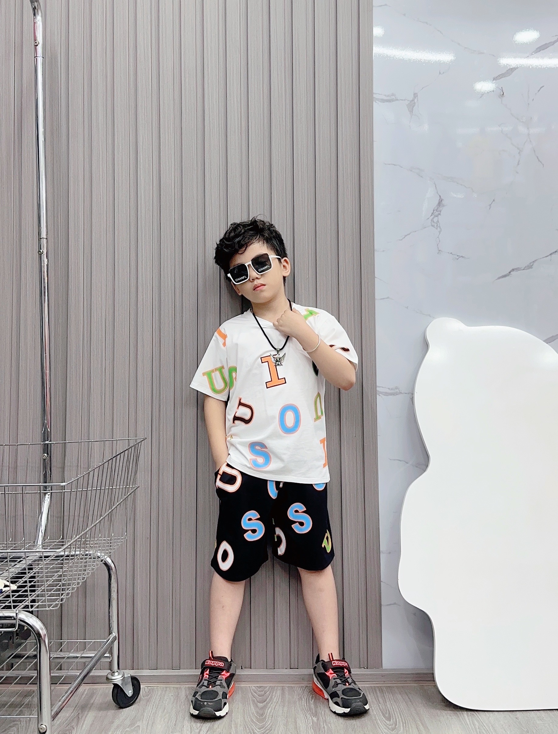 BỘ bé trai cotton in hình IUO (26-42kg)
